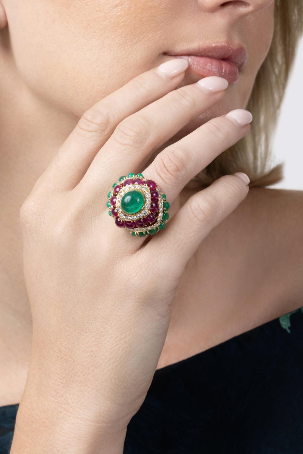 Emerald Ruby Diamond Ring-YELLOW GOLD-4.75-JEWELRYFINE JEWELRING-DAVID WEBB