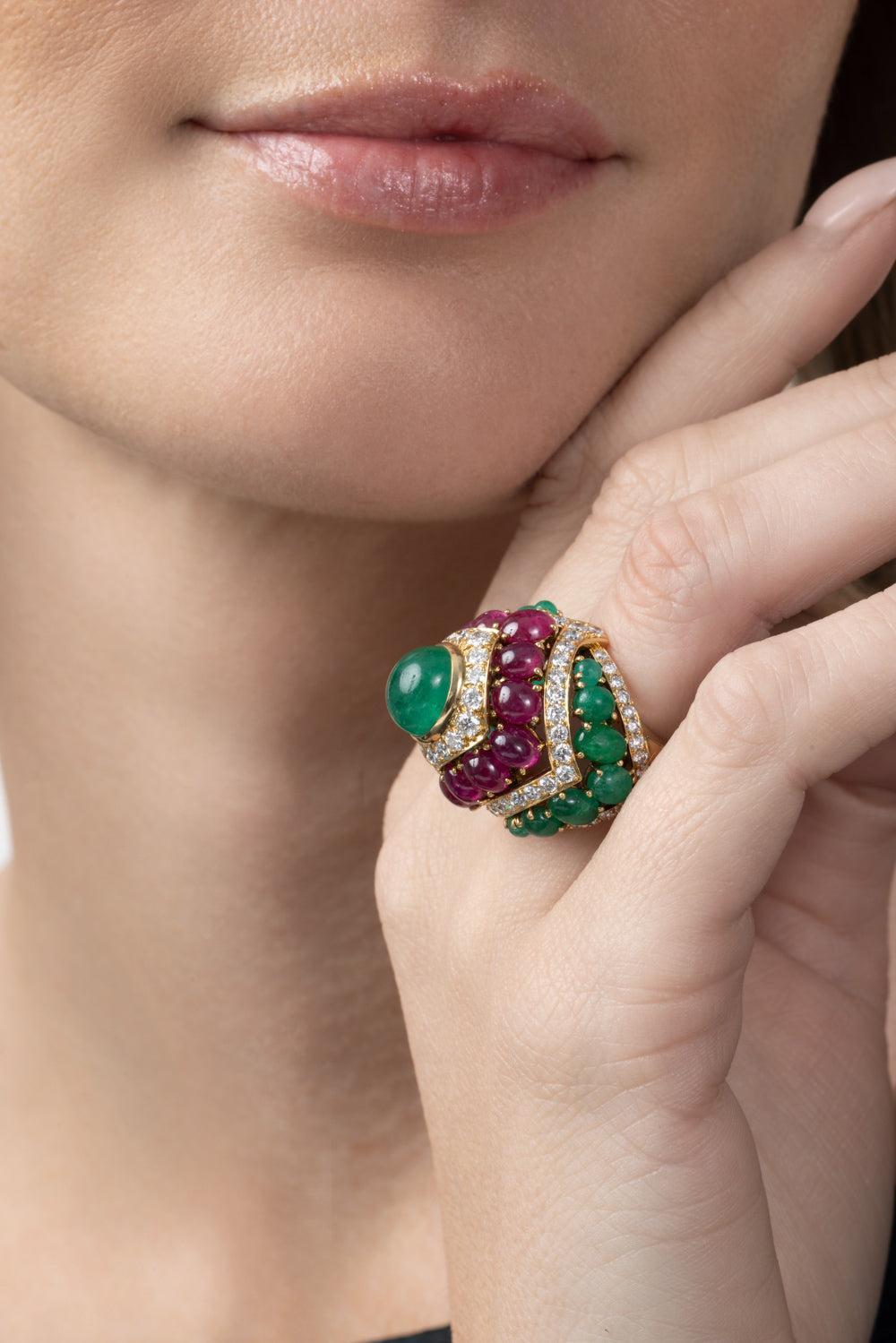  Emerald Ruby Diamond Ring-YELLOW GOLD-4.75-JEWELRYFINE JEWELRING-DAVID WEBB 
