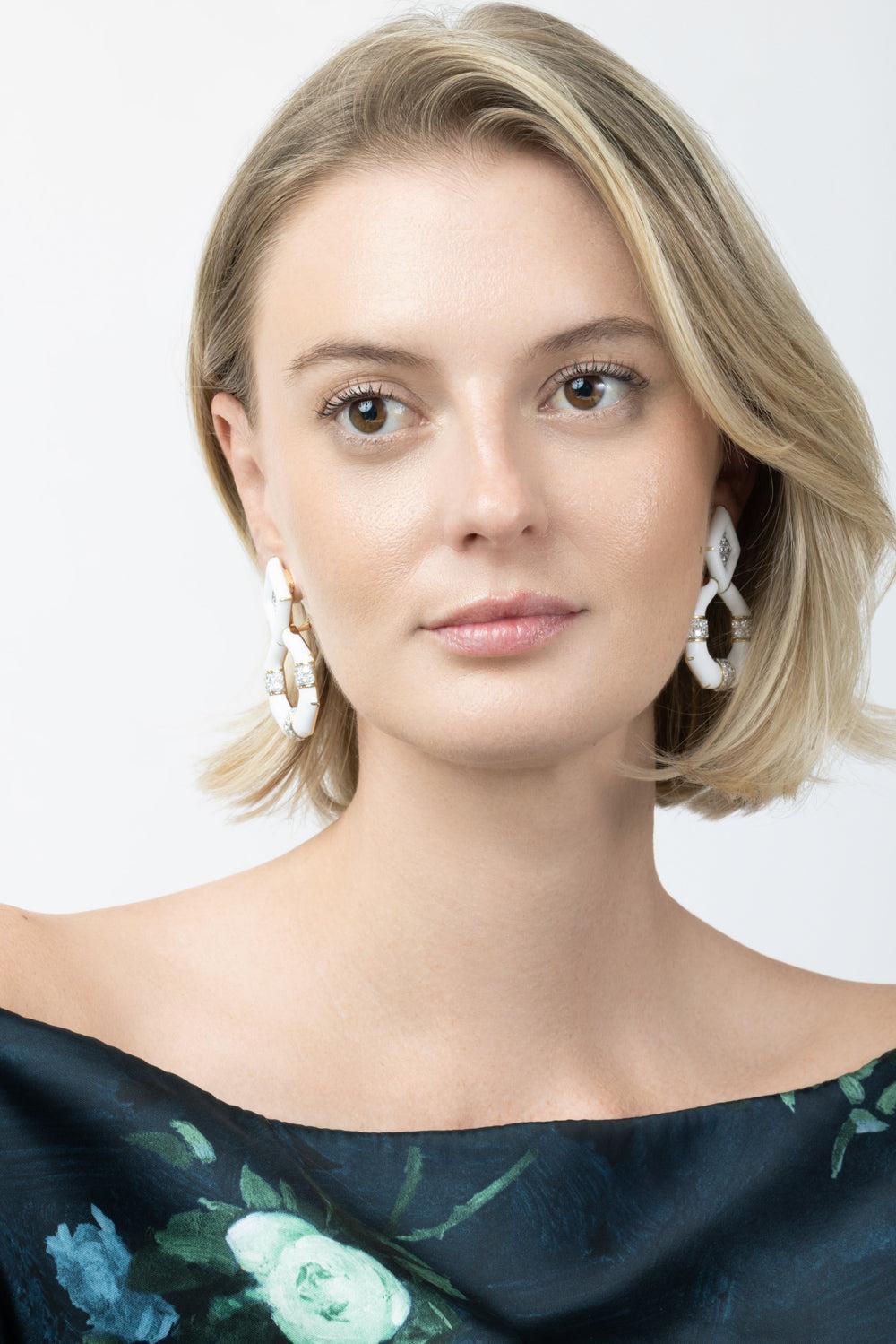 Diamond Irving Place Enamel Earrings-YELLOW GOLD-JEWELRYFINE JEWELEARRING-DAVID WEBB
