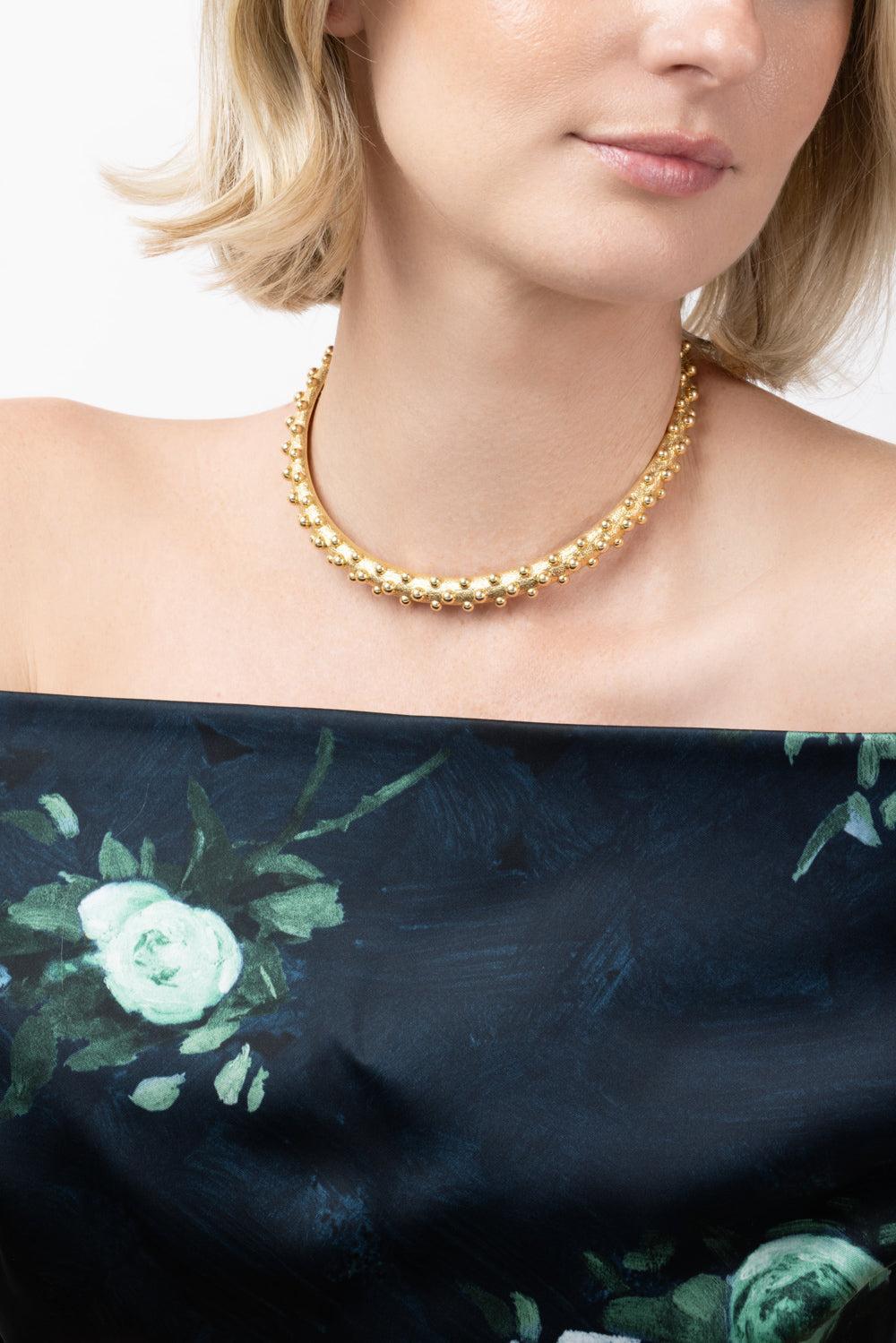 Bumpy Neck Textured Collar Necklace-YELLOW GOLD-14-JEWELRYFINE JEWELNECKLACE O-DAVID WEBB