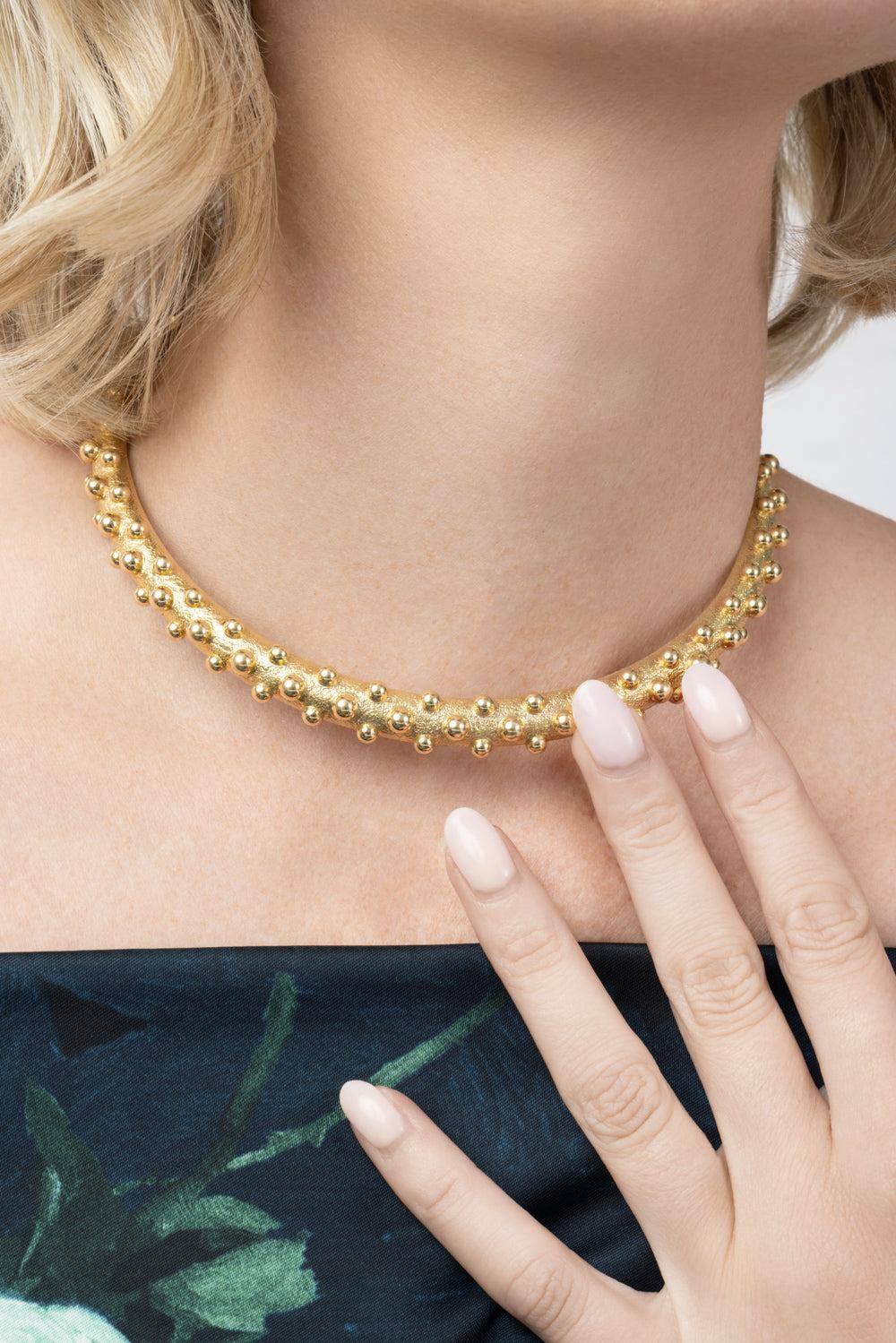 Bumpy Neck Textured Collar Necklace-YELLOW GOLD-14-JEWELRYFINE JEWELNECKLACE O-DAVID WEBB