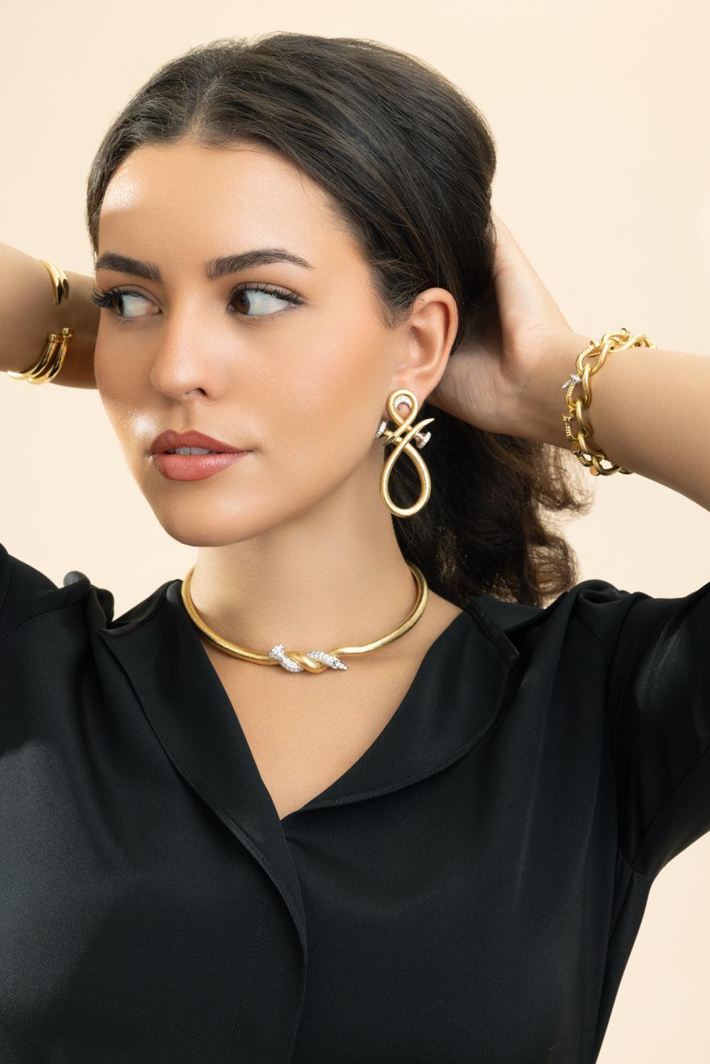 Diamond Hammered Triple Infinity Earrings-YELLOW GOLD-JEWELRYFINE JEWELEARRING-DAVID WEBB