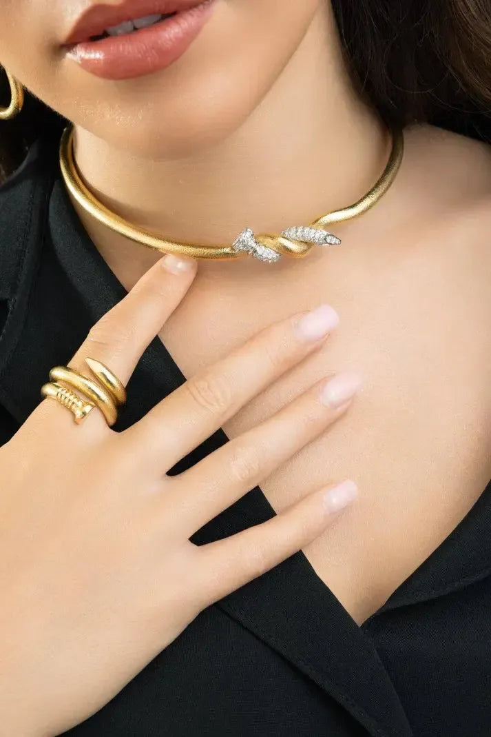 Hammered Two Tone Twisted Diamond Collar Necklace-YELLOW GOLD-JEWELRYFINE JEWELNECKLACE O-DAVID WEBB