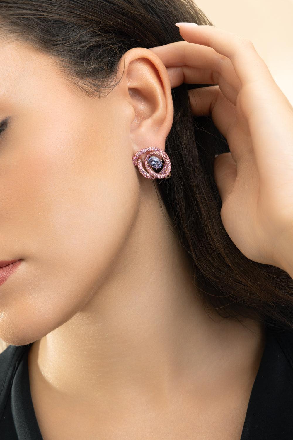 Violet Pink Sapphire Kephi Irita Earrings-ROSE GOLD-JEWELRYFINE JEWELEARRING-NEHA DANI