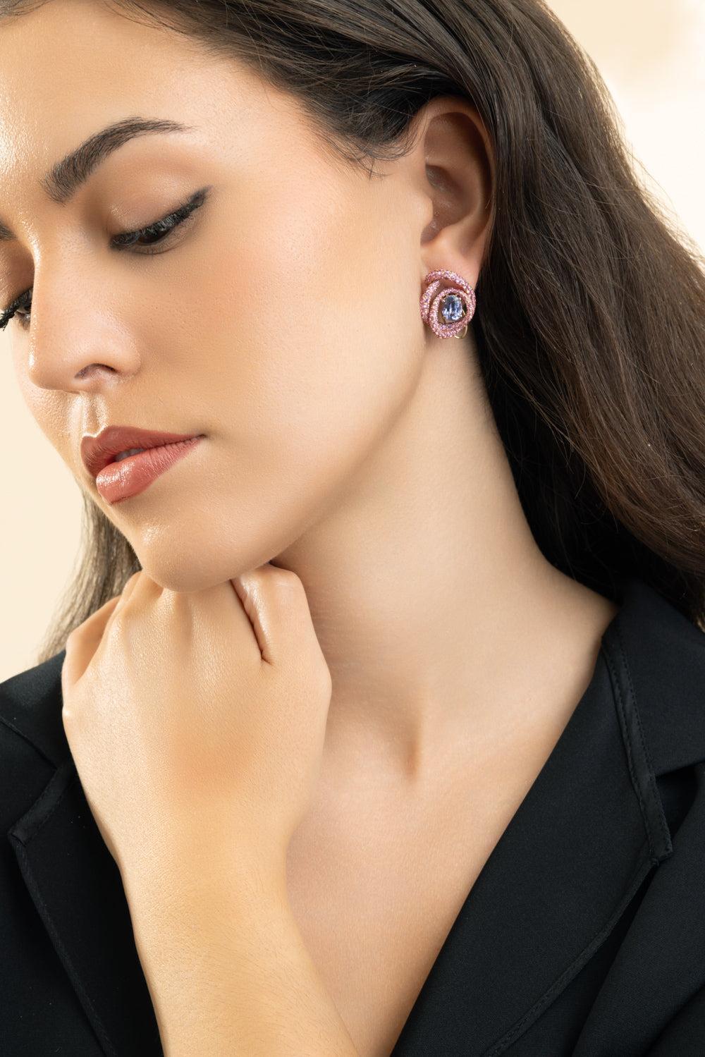 Violet Pink Sapphire Kephi Irita Earrings-ROSE GOLD-JEWELRYFINE JEWELEARRING-NEHA DANI