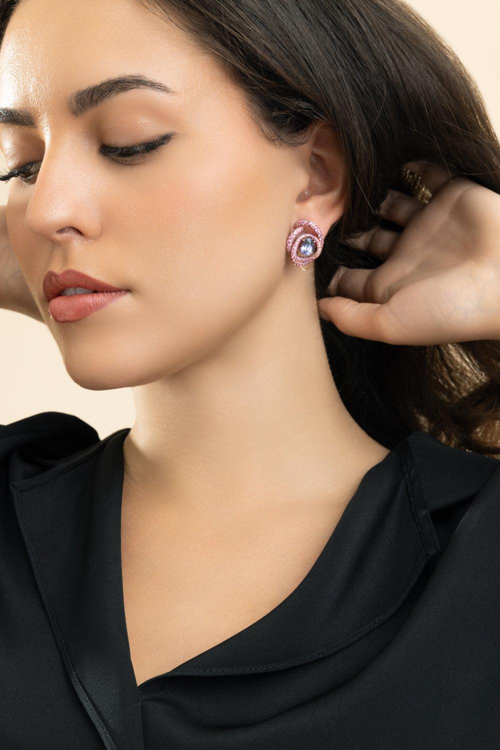 Violet Pink Sapphire Kephi Irita Earrings-ROSE GOLD-JEWELRYFINE JEWELEARRING-NEHA DANI