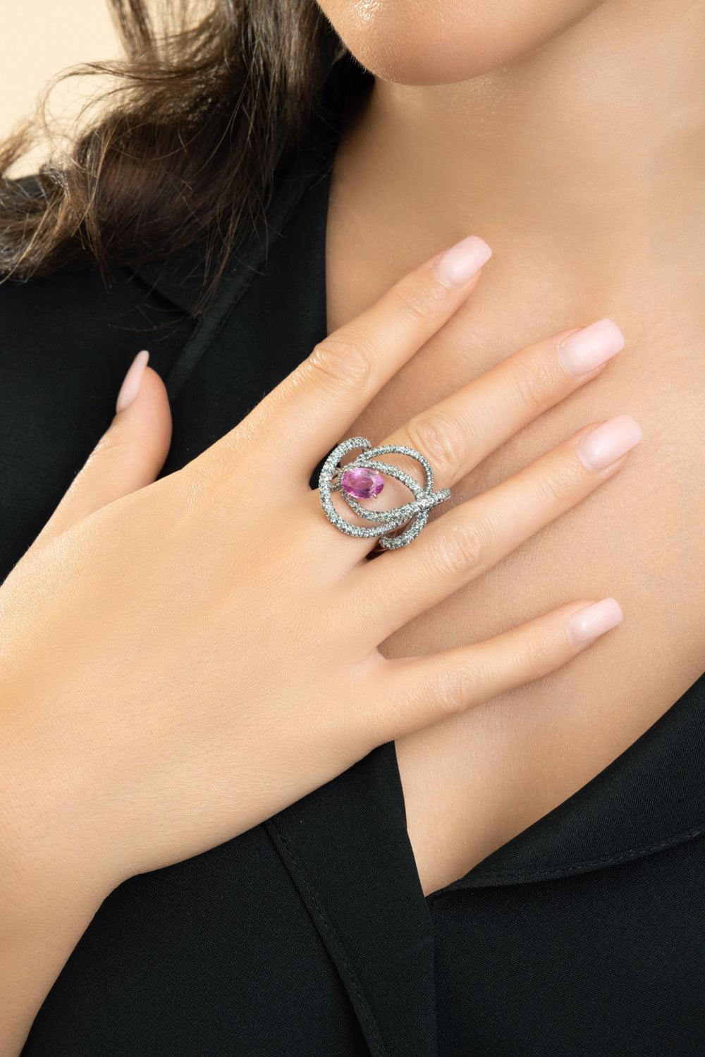 Pink Sapphire Green Garnet Kephi Ring-WHITE GOLD-6-JEWELRYFINE JEWELRING-NEHA DANI
