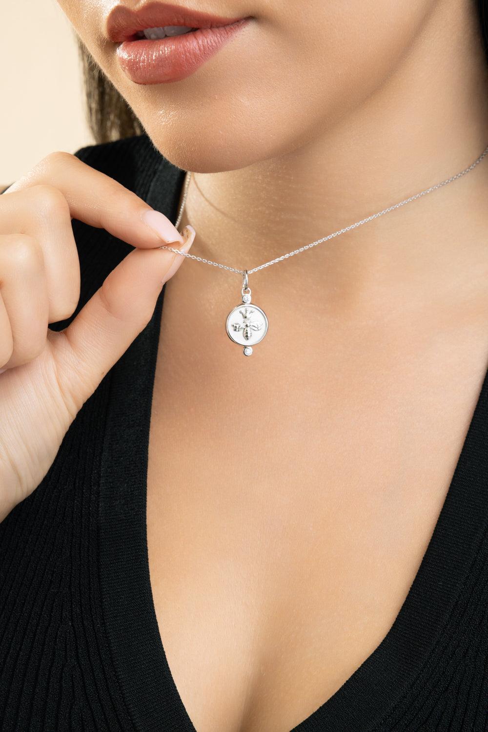 White Sapphire Queen Bee Necklace-SILVER-JEWELRYFINE JEWELNECKLACE O-MONICA RICH KOSANN