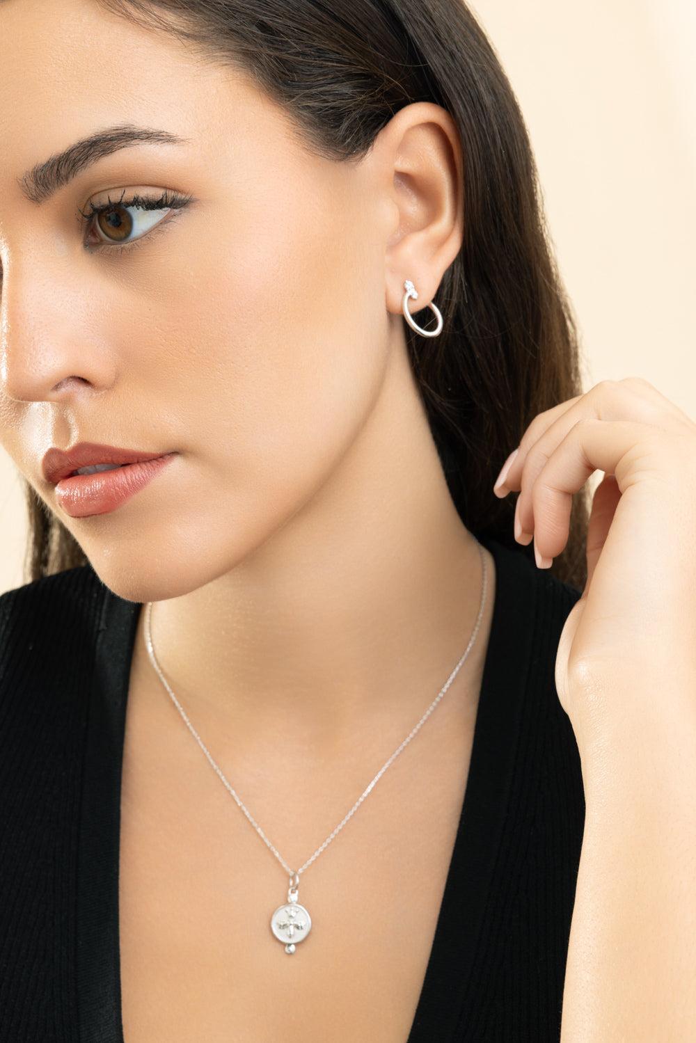 White Sapphire Small Galaxy Wrap Hoop Earrings-SILVER-JEWELRYFINE JEWELEARRING-MONICA RICH KOSANN