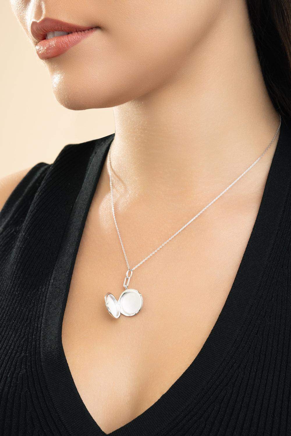 White Sapphire Round Travel Compass Locket-SILVER-JEWELRYFINE JEWELNECKLACE O-MONICA RICH KOSANN