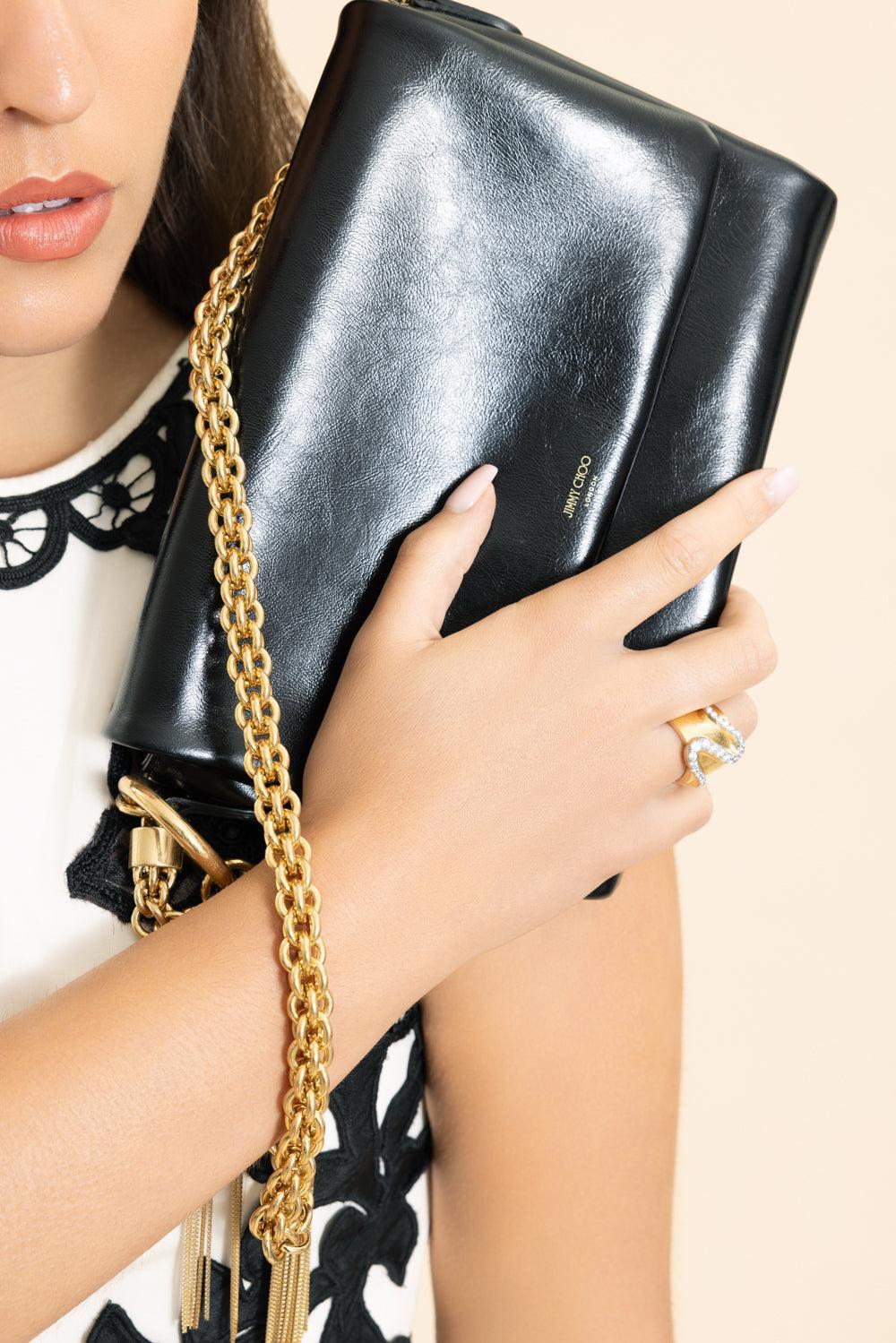 Callie Flap Biker Shoulder Bag-BLACK/GOLD-HANDBAGSHOULDER-JIMMY CHOO