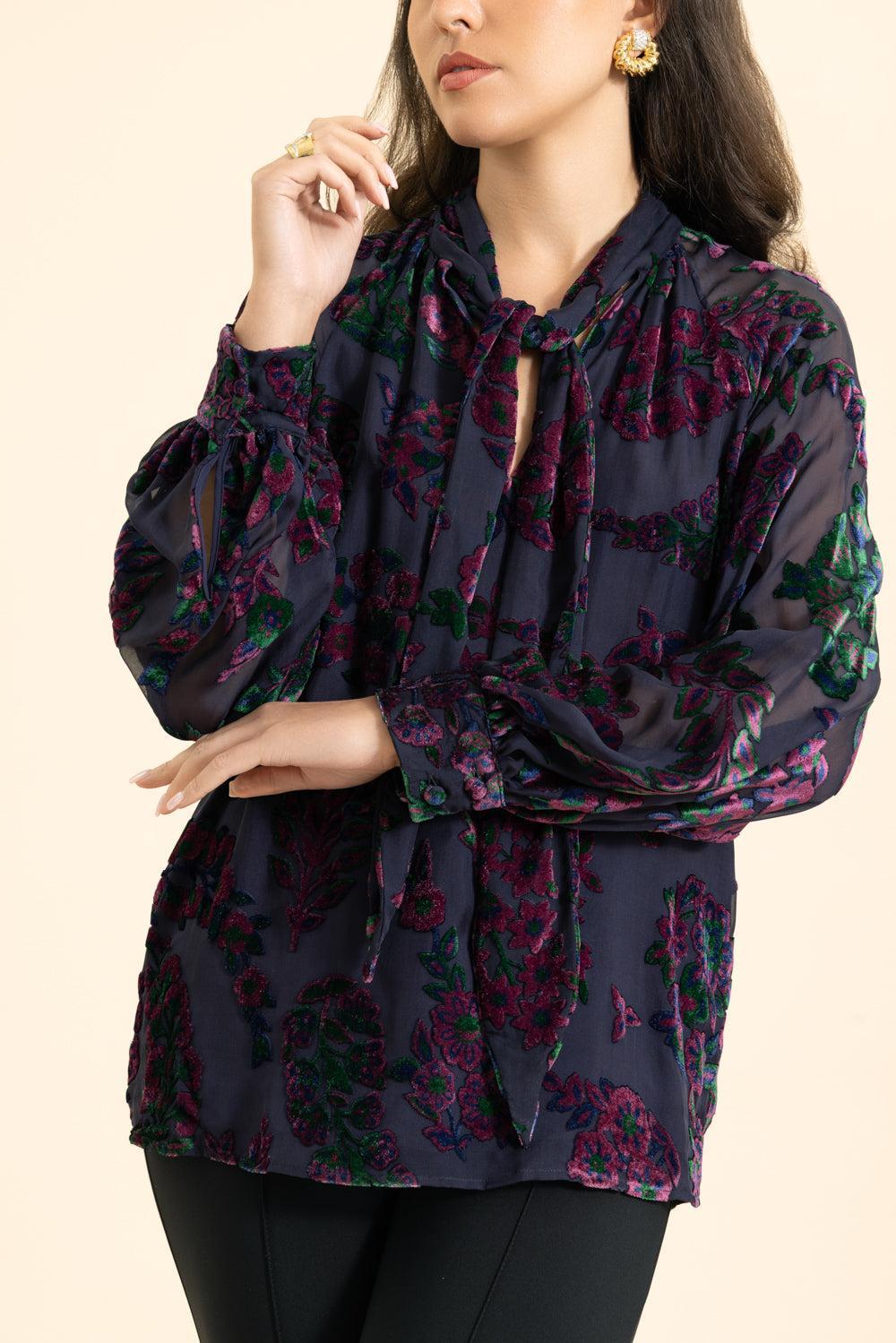 Tie Neck Blouse-BLUE-38-CLOTHINGTOPBLOUSE-ETRO