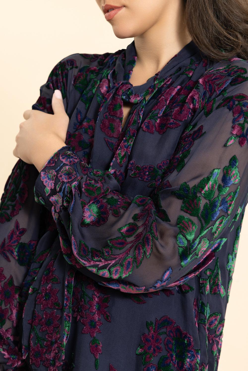 Tie Neck Blouse-BLUE-38-CLOTHINGTOPBLOUSE-ETRO