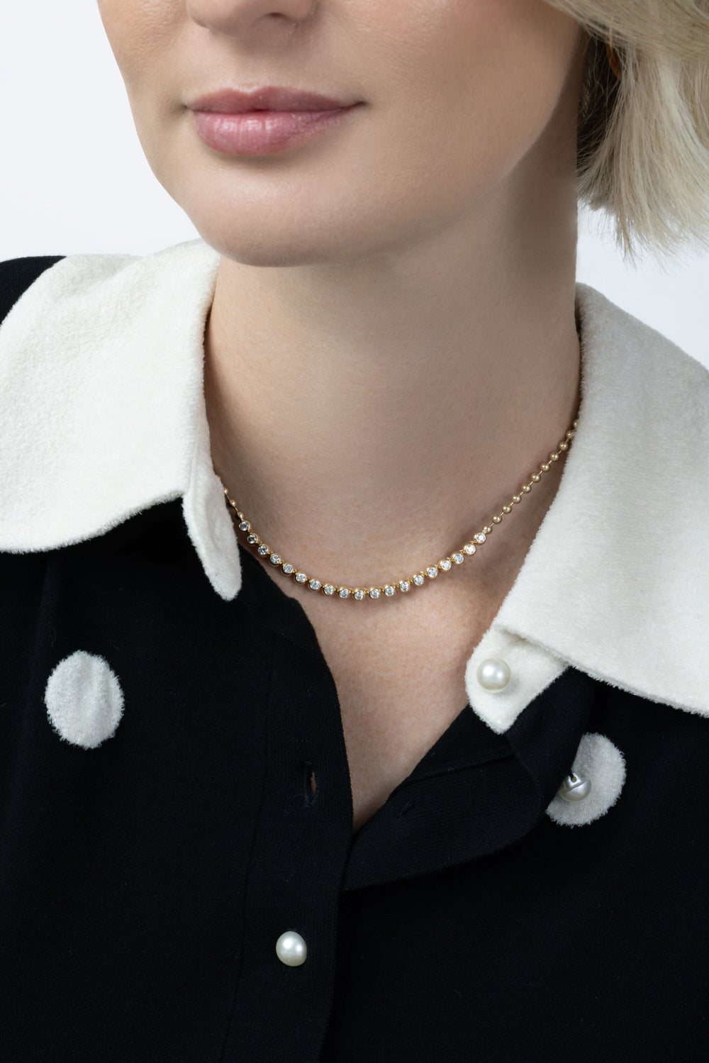  Diamond Bezel Set Ball Chain Necklace-YELLOW GOLD-JEWELRYFINE JEWELNECKLACE O-SOFIA LAROUSSI 