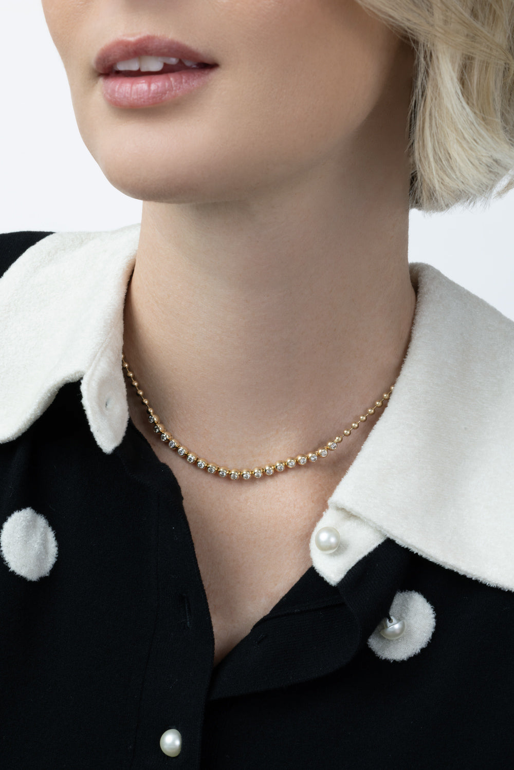 Diamond Bezel Set Ball Chain Necklace-YELLOW GOLD-JEWELRYFINE JEWELNECKLACE O-SOFIA LAROUSSI