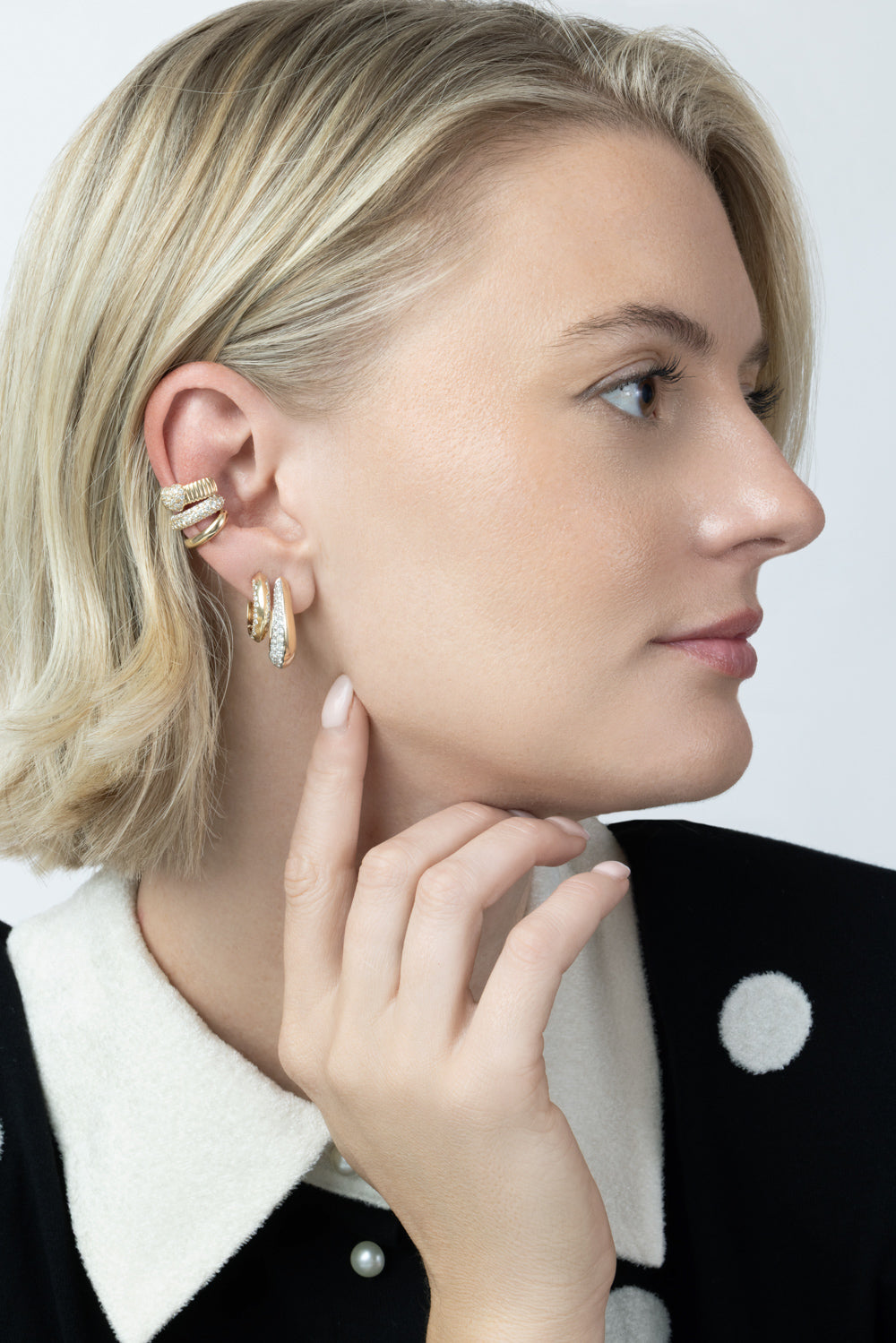  Diamond Single Side Hoop Earrings-YELLOW GOLD-JEWELRYFINE JEWELEARRING-SOFIA LAROUSSI 