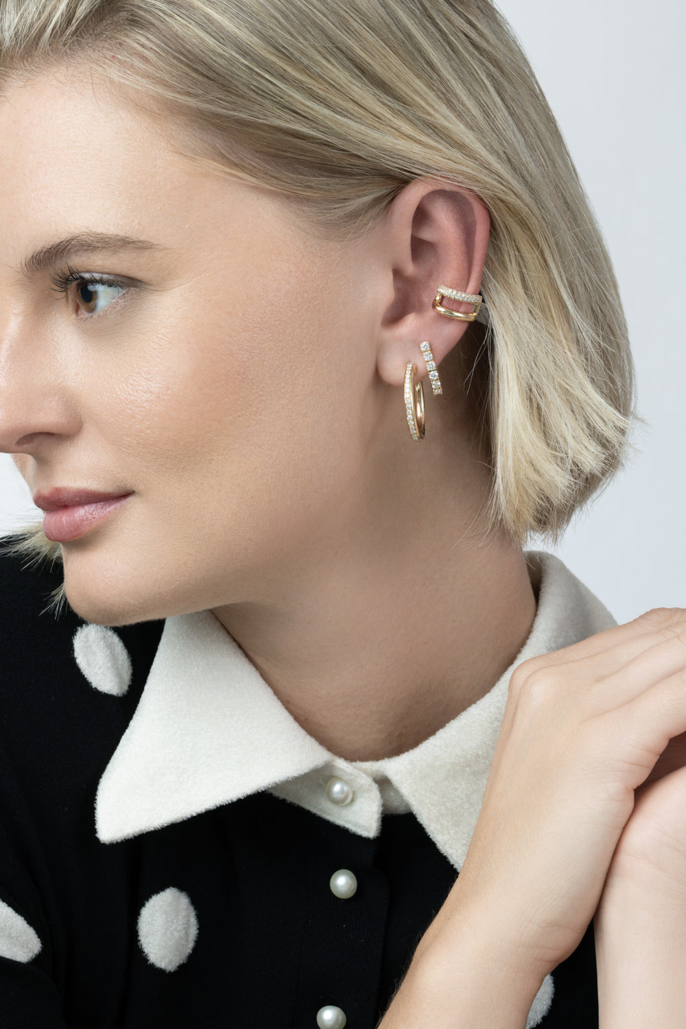 Diamond Pave Plain Two Row Ear Cuff - Yellow Gold-YELLOW GOLD-JEWELRYFINE JEWELEARRING-SOFIA LAROUSSI