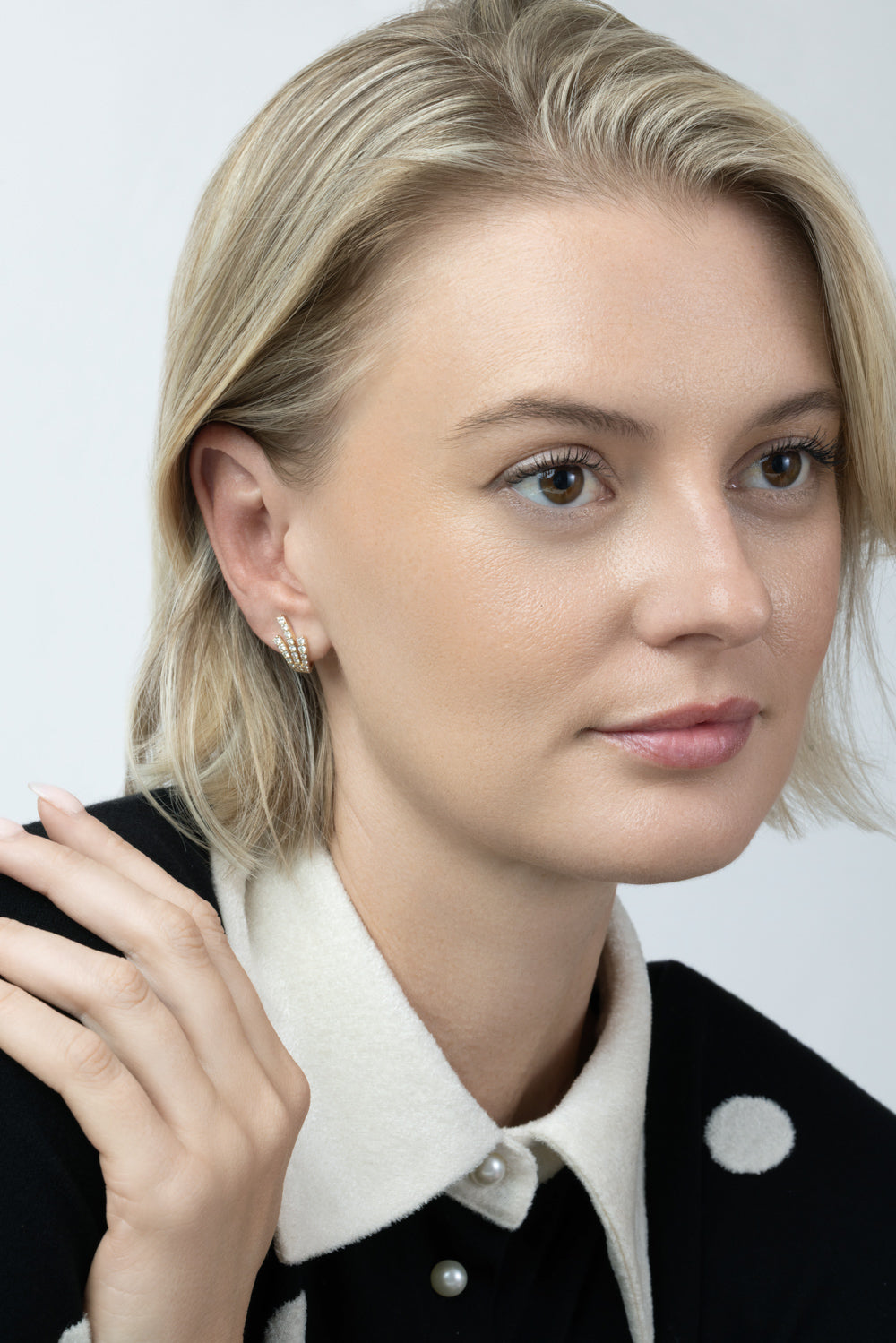 Diamond Three Line Earrings-YELLOW GOLD-JEWELRYFINE JEWELEARRING-SOFIA LAROUSSI