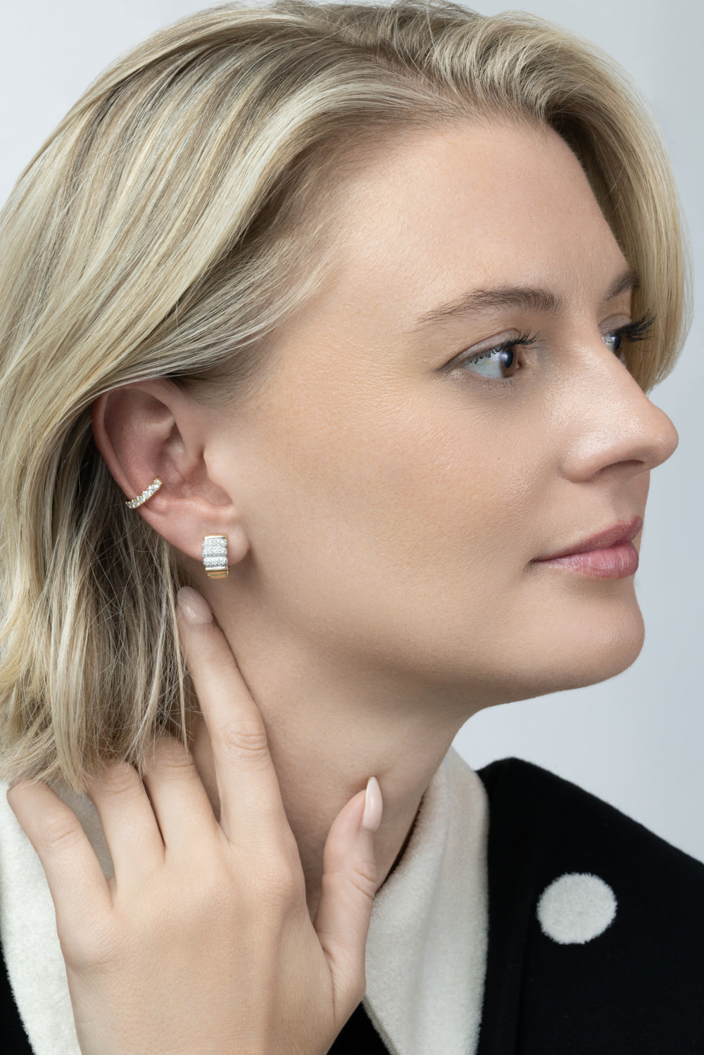 Diamond Three Section Huggie Hoop Earrings-YELLOW GOLD-JEWELRYFINE JEWELEARRING-SOFIA LAROUSSI