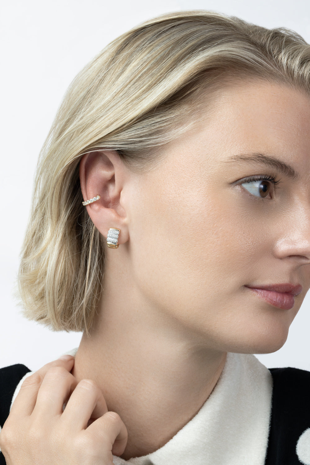 Diamond Round Single Row Ear Cuff-YELLOW GOLD-JEWELRYFINE JEWELEARRING-SOFIA LAROUSSI