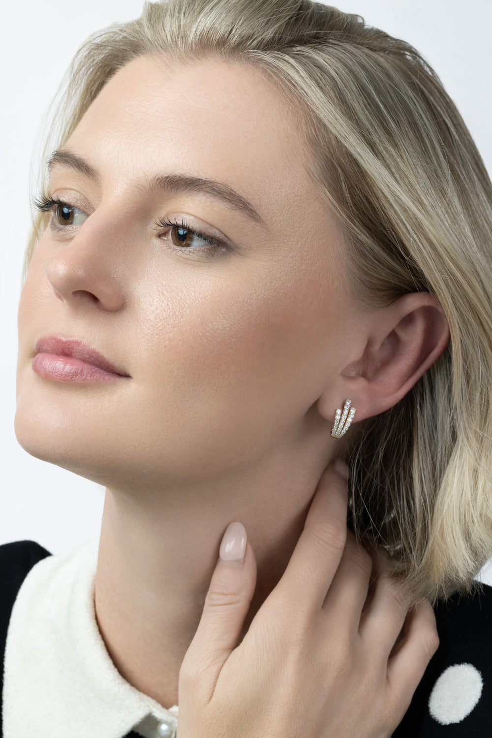  Diamond Three Line Stud Earrings - Yellow Gold-YELLOW GOLD-JEWELRYFINE JEWELEARRING-SOFIA LAROUSSI 