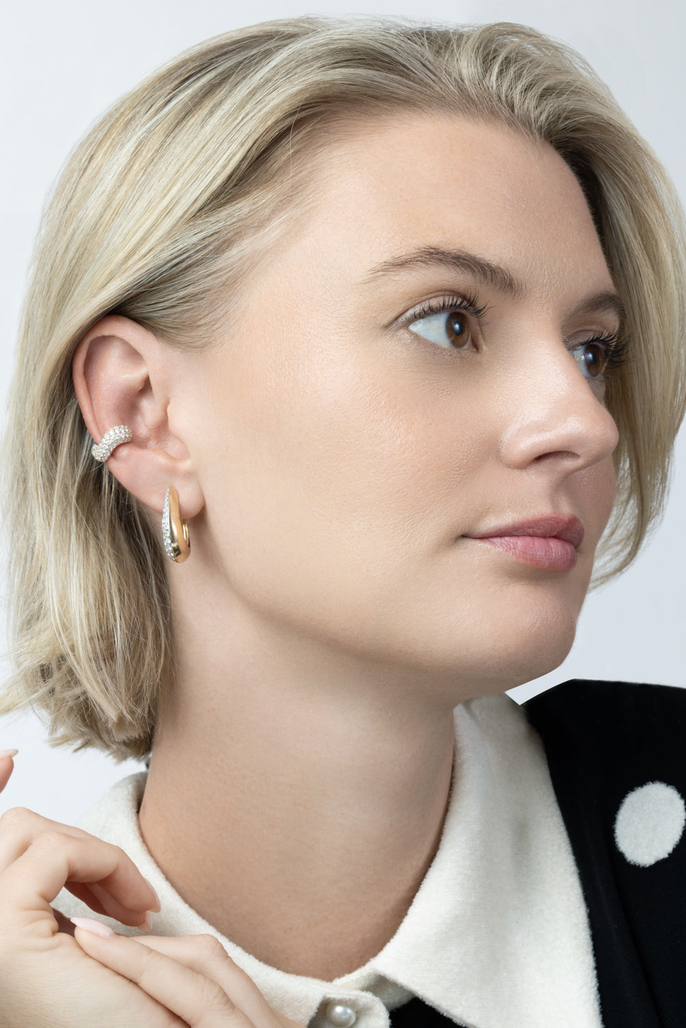 Diamond Curved Ear Cuff-YELLOW GOLD-JEWELRYFINE JEWELEARRING-SOFIA LAROUSSI