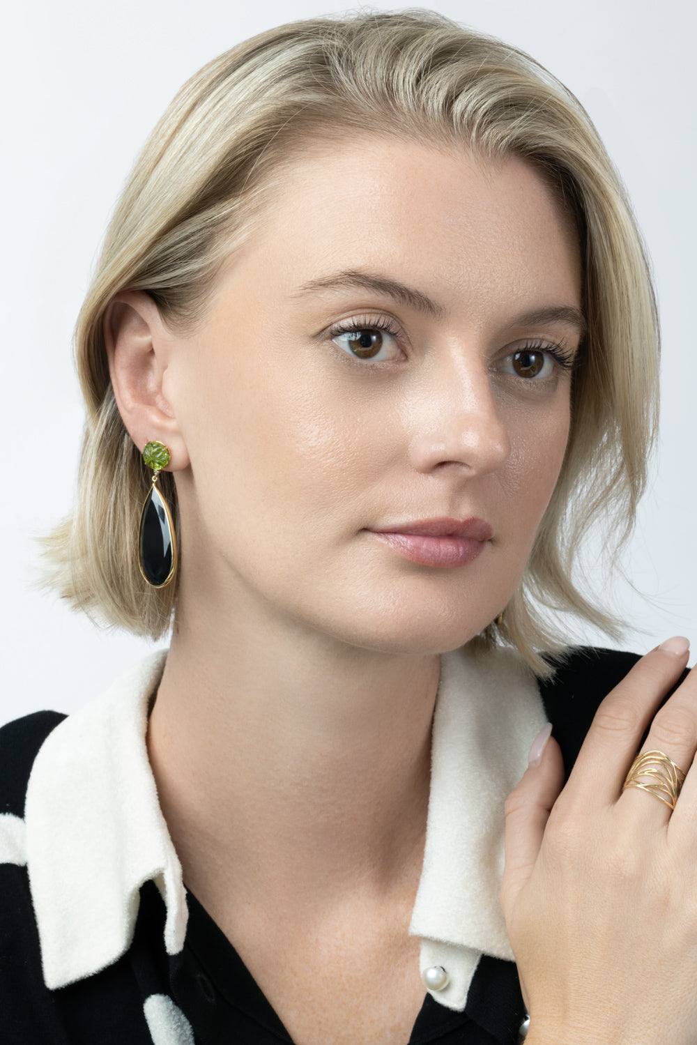Peridot Quartz Diamond Boga Drop Earrings-YELLOW GOLD-JEWELRYFINE JEWELEARRING-GAYA JOYAS
