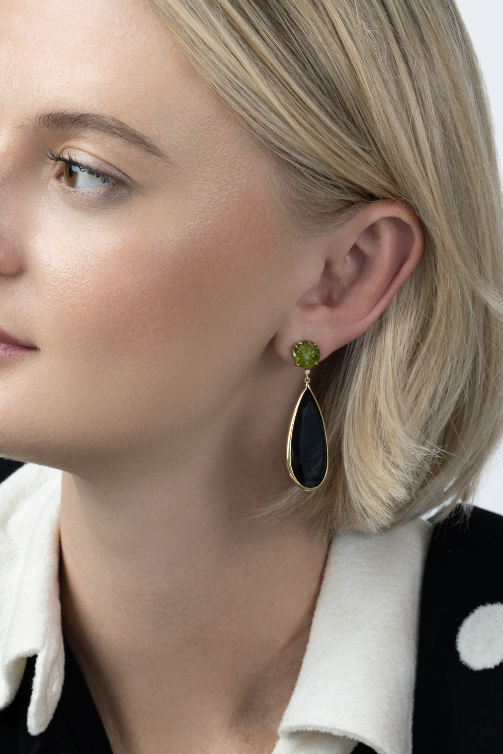 Peridot Quartz Diamond Boga Drop Earrings-YELLOW GOLD-JEWELRYFINE JEWELEARRING-GAYA JOYAS