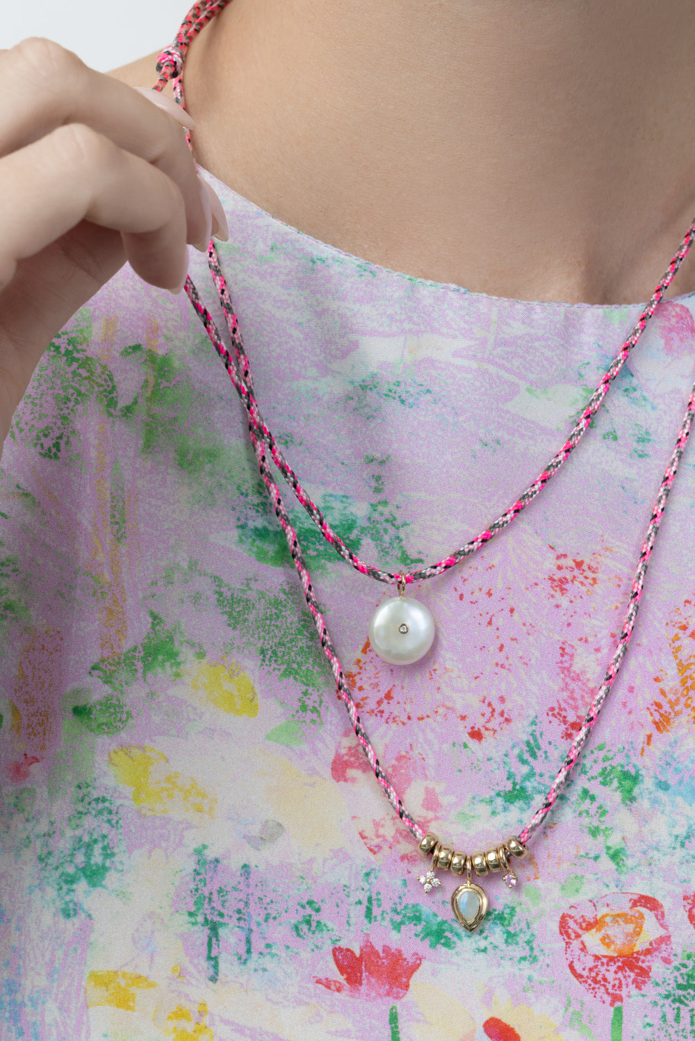Pearl Diamond Cord Necklace-YELLOW GOLD-JEWELRYFINE JEWELNECKLACE O-ZOE CHICCO