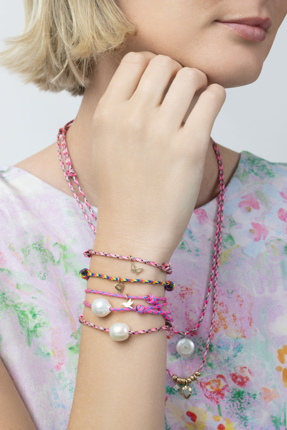  Pearl Pink Blue Cord Bracelet-YELLOW GOLD-JEWELRYFINE JEWELBRACELET O-ZOE CHICCO 