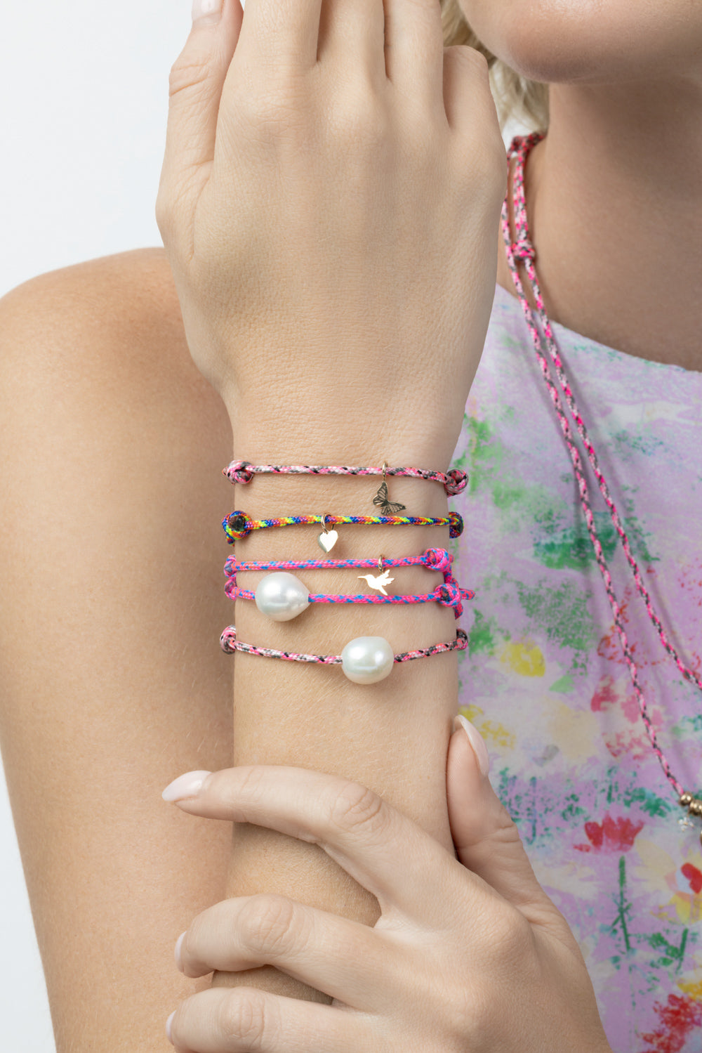 Pearl Pink Blue Cord Bracelet-YELLOW GOLD-JEWELRYFINE JEWELBRACELET O-ZOE CHICCO