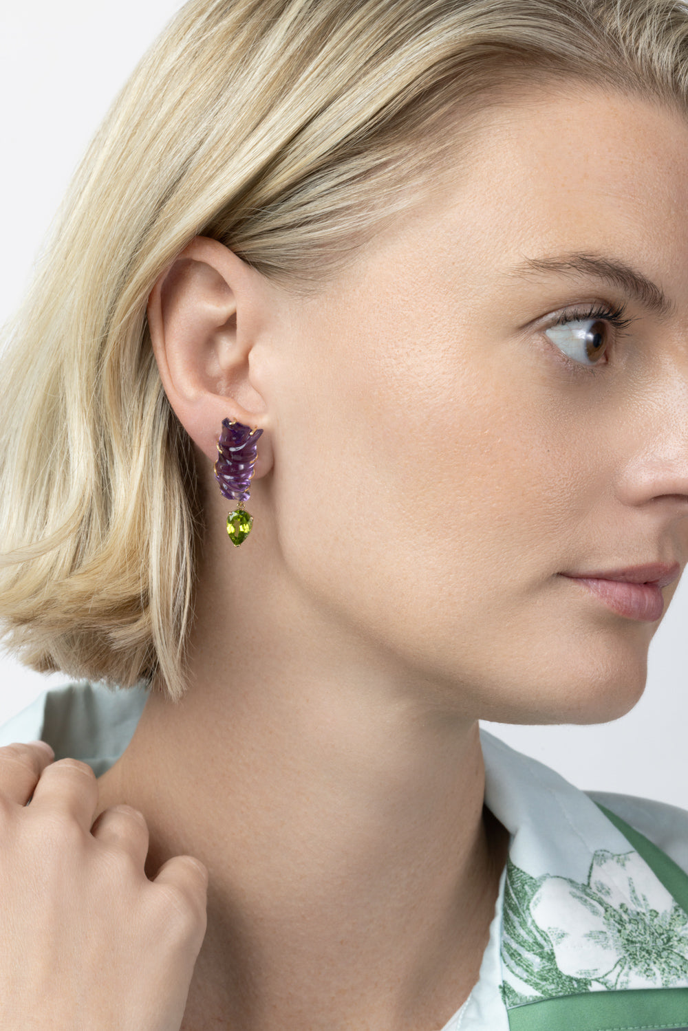 Amethyst Peridot Sculpture Earrings-YELLOW GOLD-JEWELRYFINE JEWELEARRING-GAYA JOYAS