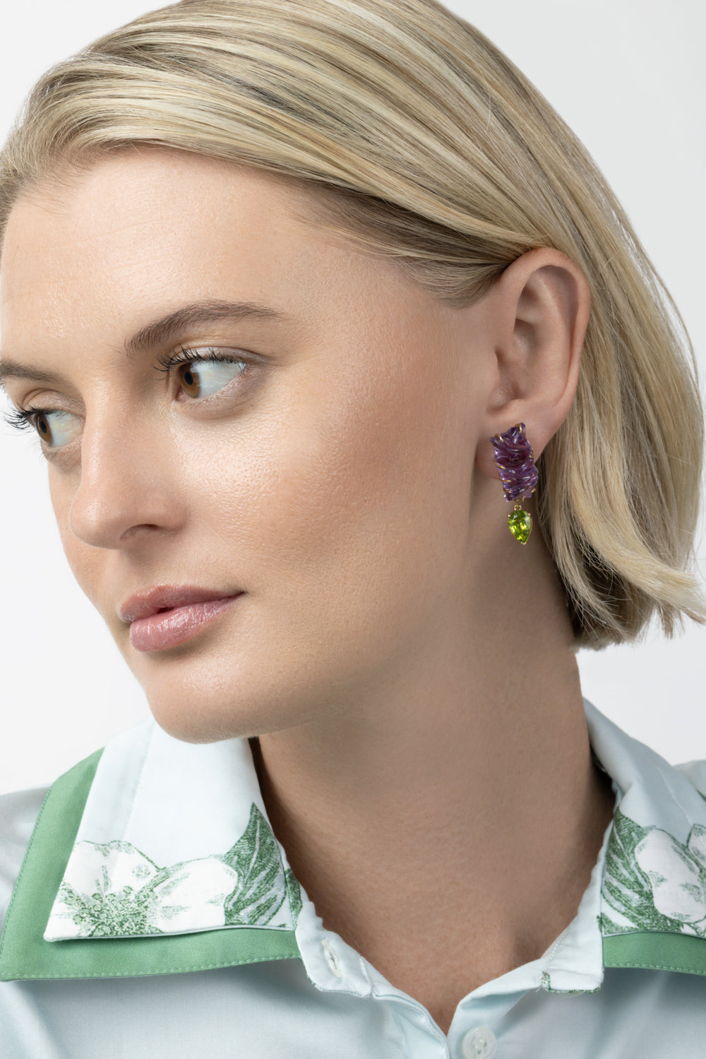  Amethyst Peridot Sculpture Earrings-YELLOW GOLD-JEWELRYFINE JEWELEARRING-GAYA JOYAS 