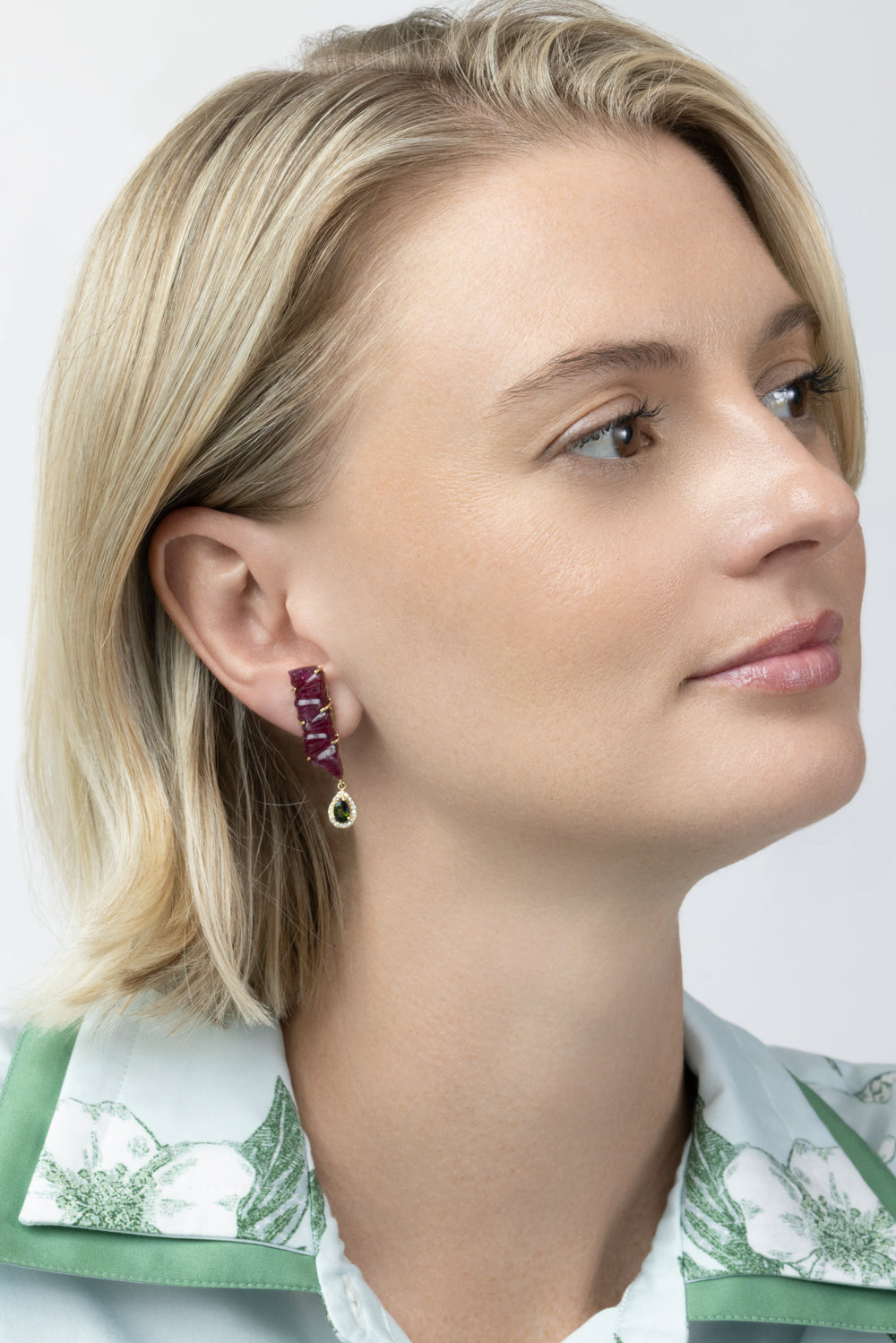 Diamond Tourmaline Sculpture Drop Earrings-YELLOW GOLD-JEWELRYFINE JEWELEARRING-GAYA JOYAS
