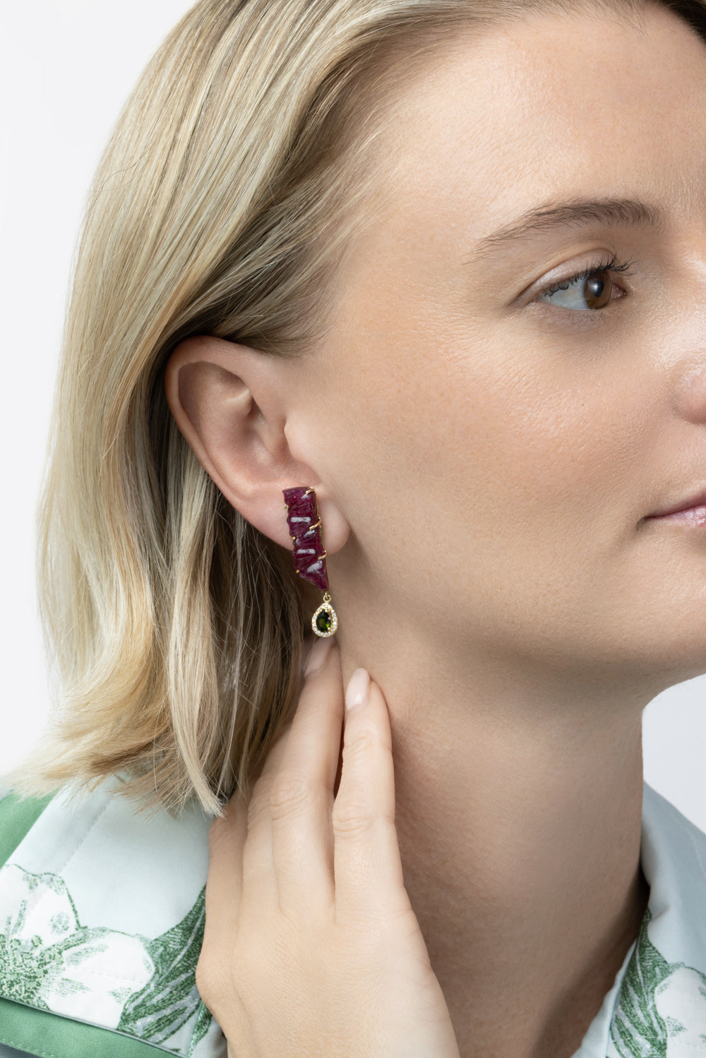  Diamond Tourmaline Sculpture Drop Earrings-YELLOW GOLD-JEWELRYFINE JEWELEARRING-GAYA JOYAS 
