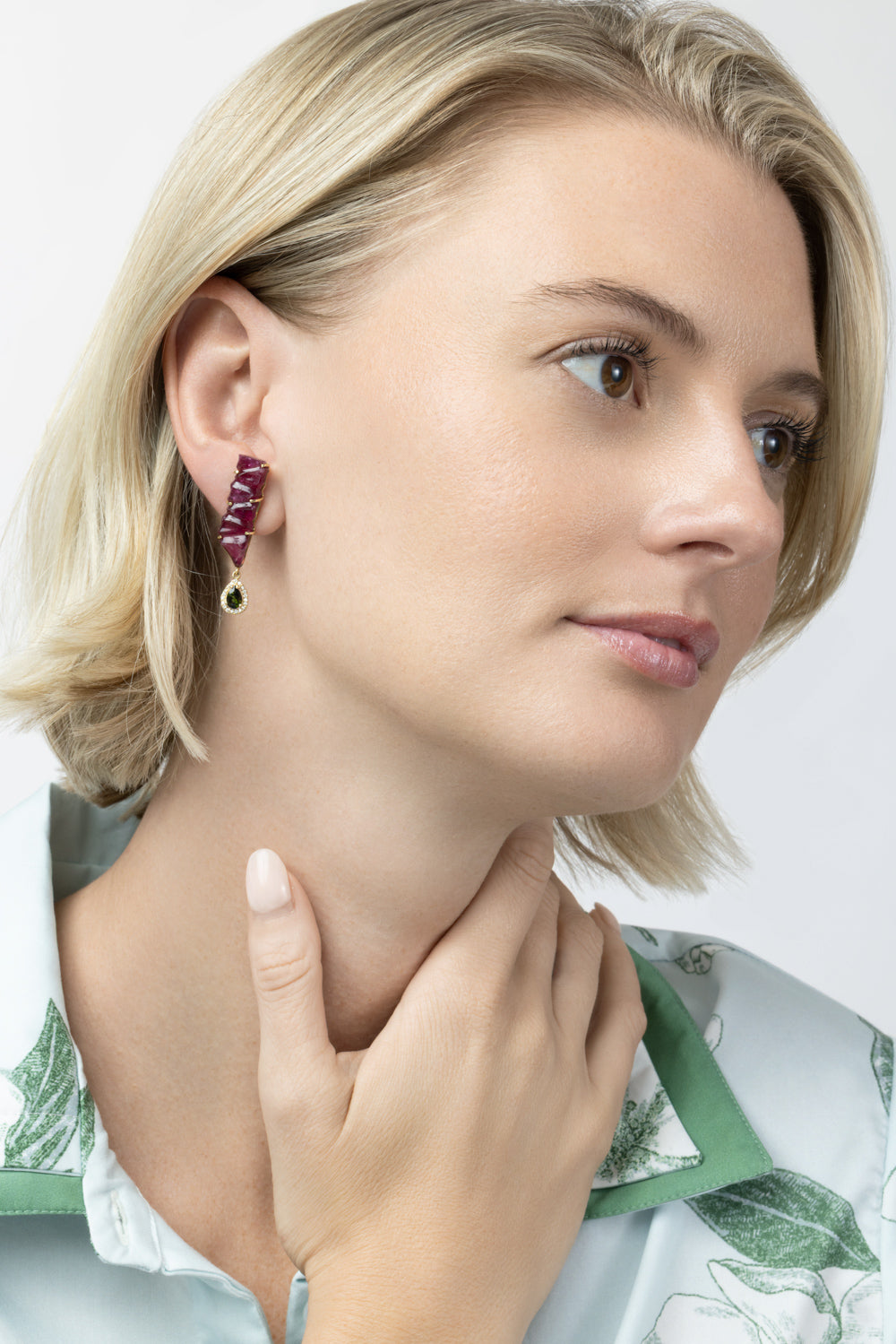 Diamond Tourmaline Sculpture Drop Earrings-YELLOW GOLD-JEWELRYFINE JEWELEARRING-GAYA JOYAS