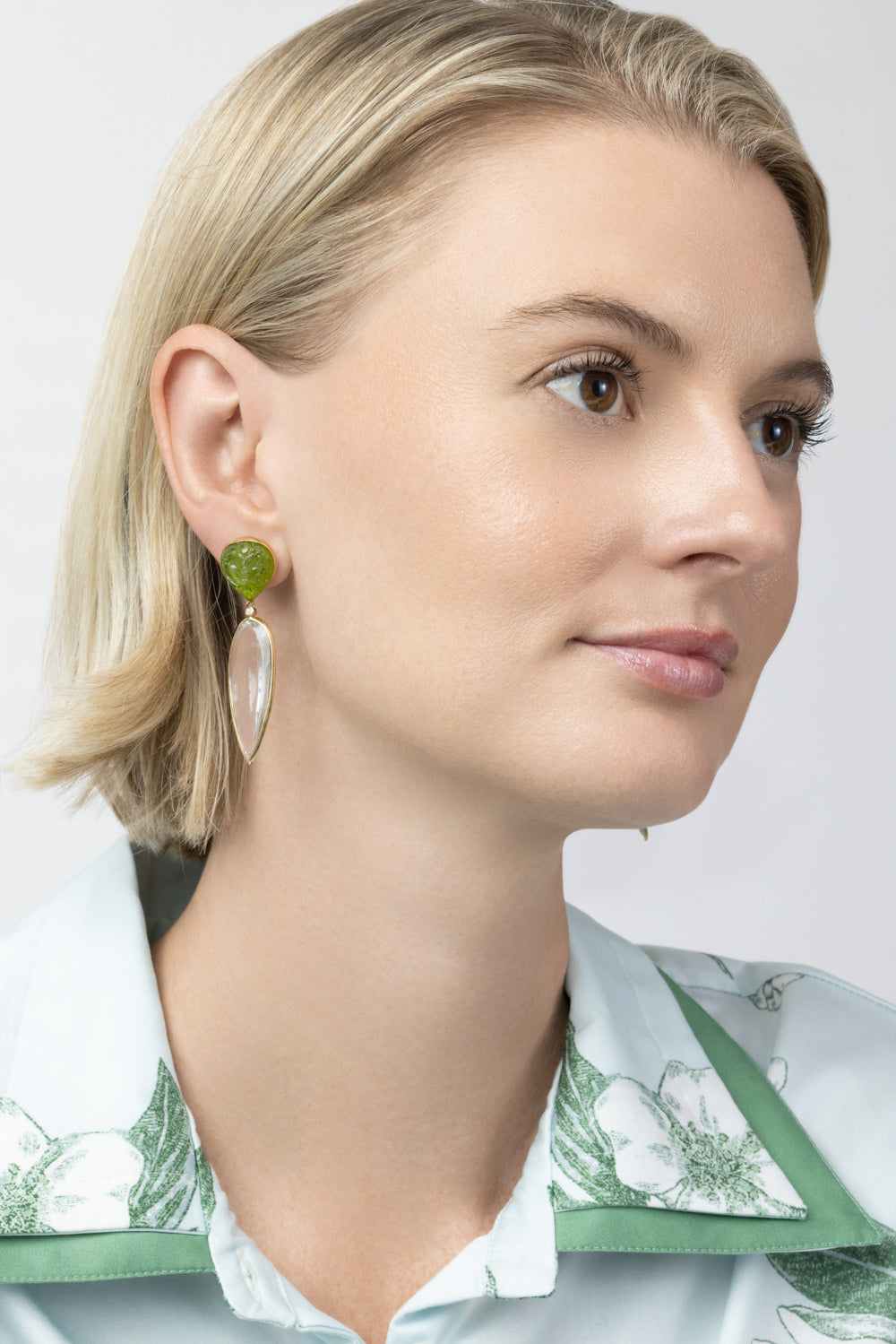  Peridot Quartz Carved Drop Earrings-YELLOW GOLD-JEWELRYFINE JEWELEARRING-GAYA JOYAS 