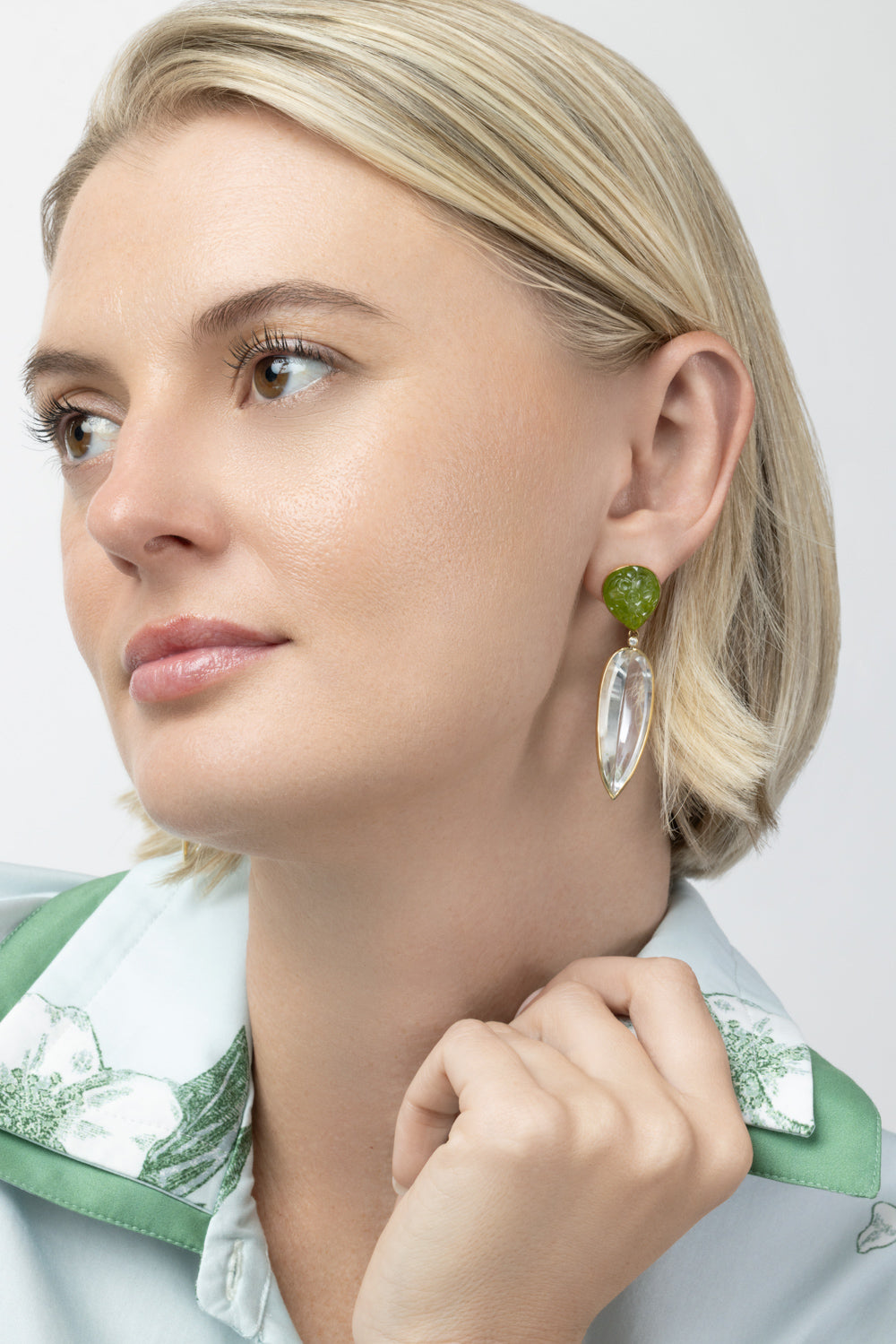  Peridot Quartz Carved Drop Earrings-YELLOW GOLD-JEWELRYFINE JEWELEARRING-GAYA JOYAS 