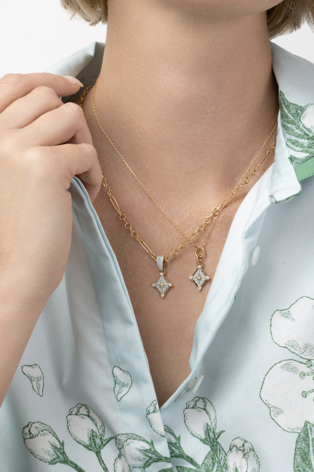  Diamond Small Inner Light Mixed Belcher Extension Necklace-YELLOW GOLD-JEWELRYFINE JEWELNECKLACE O-FOUNDRAE 