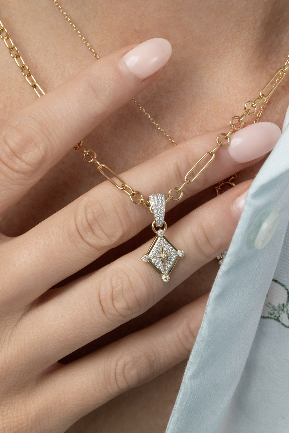  Diamond Small Inner Light Mixed Belcher Extension Necklace-YELLOW GOLD-JEWELRYFINE JEWELNECKLACE O-FOUNDRAE 