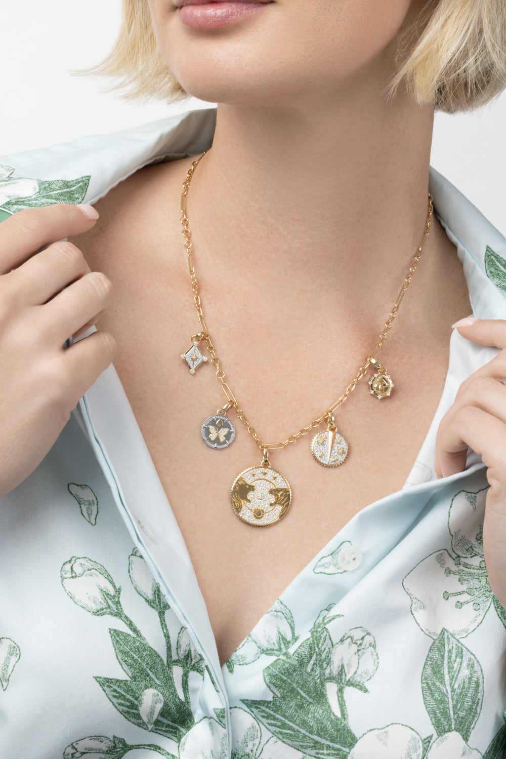 Diamond Pave Resilience Baby Blossoms Medallion-YELLOW GOLD-JEWELRYFINE JEWELPENDANT-FOUNDRAE