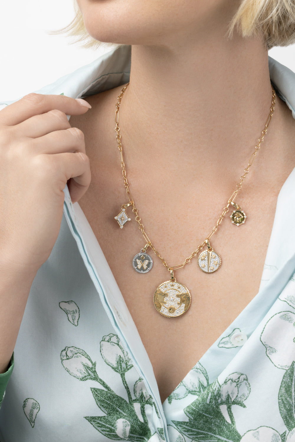  Diamond Pave Resilience Baby Blossoms Medallion-YELLOW GOLD-JEWELRYFINE JEWELPENDANT-FOUNDRAE 