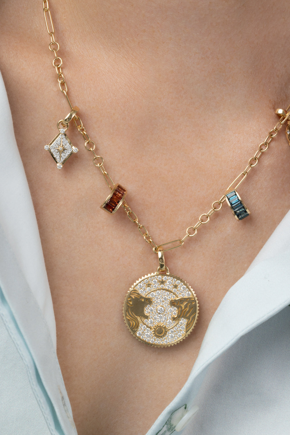  London Blue Topaz Baguette Bail Link-YELLOW GOLD-JEWELRYFINE JEWELPENDANT-FOUNDRAE 