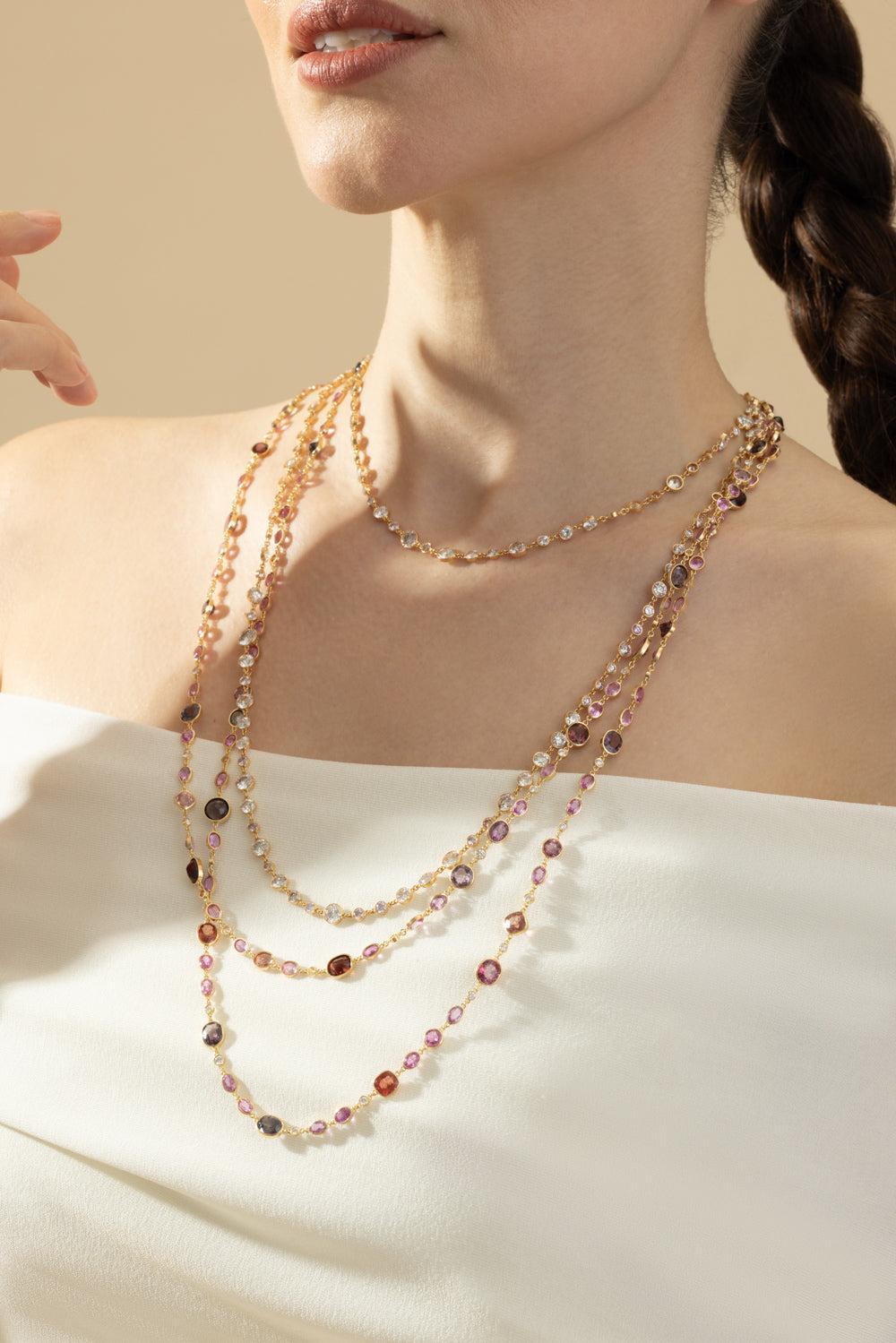 Multicolor Diamond Chain Necklace-YELLOW GOLD-JEWELRYFINE JEWELNECKLACE O-CICADA
