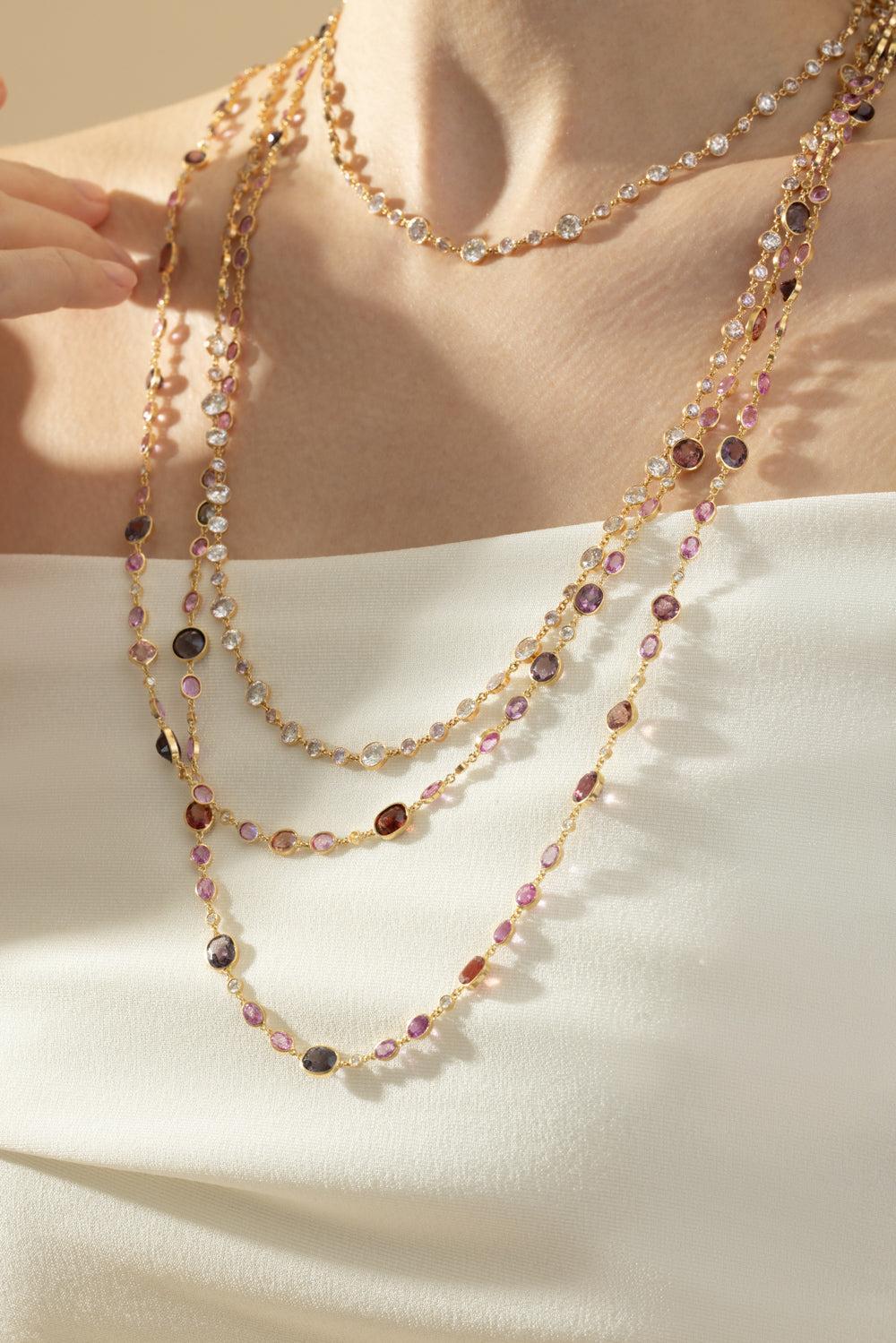Multicolor Diamond Chain Necklace-YELLOW GOLD-JEWELRYFINE JEWELNECKLACE O-CICADA