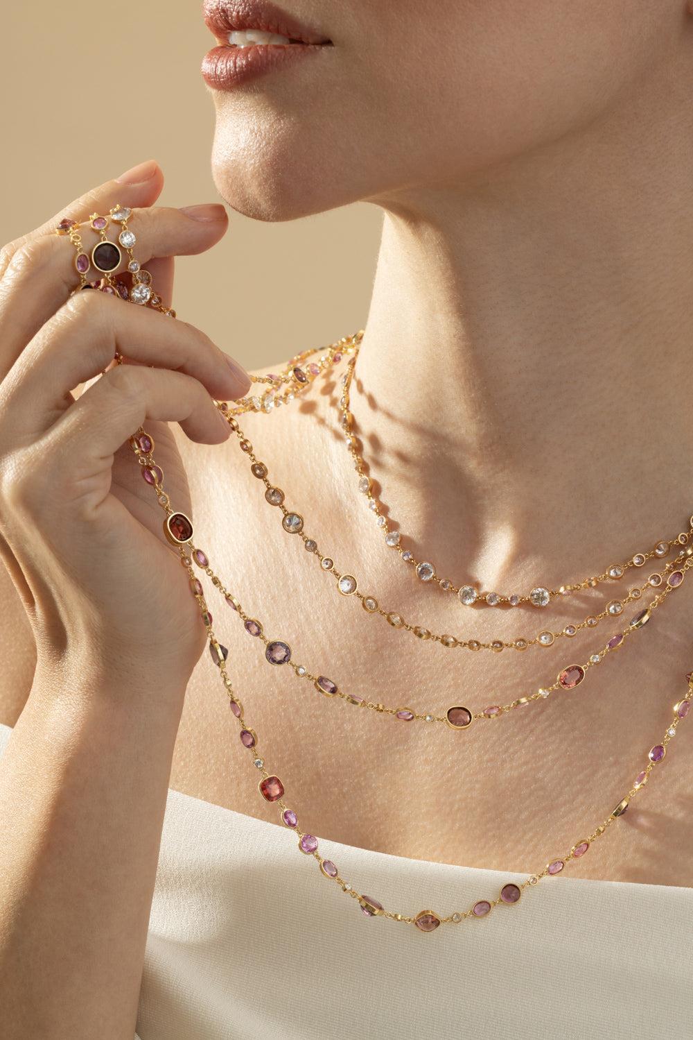 Multicolor Diamond Chain Necklace-YELLOW GOLD-JEWELRYFINE JEWELNECKLACE O-CICADA