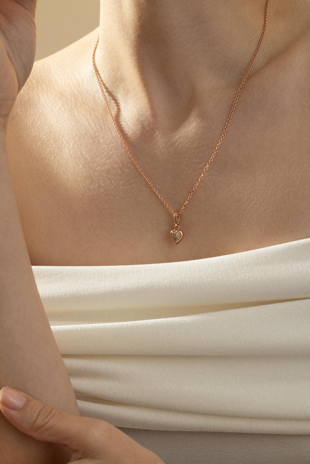 Diamond Bezel Set Heart Pendant Necklace-ROSE GOLD-16/18-JEWELRYFINE JEWELNECKLACE O-RARE COLORS BY NAMDAR