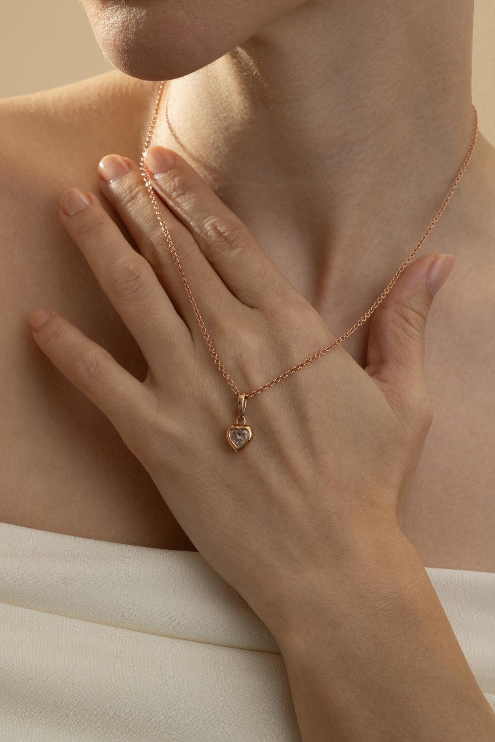 Diamond Bezel Set Heart Pendant Necklace-ROSE GOLD-16/18-JEWELRYFINE JEWELNECKLACE O-RARE COLORS BY NAMDAR