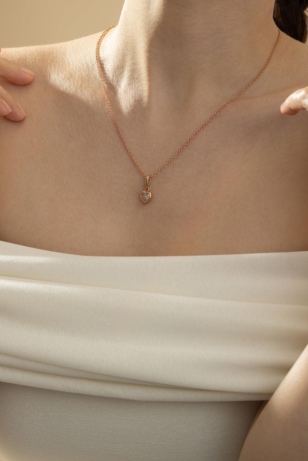 Diamond Bezel Set Heart Pendant Necklace-ROSE GOLD-16/18-JEWELRYFINE JEWELNECKLACE O-RARE COLORS BY NAMDAR