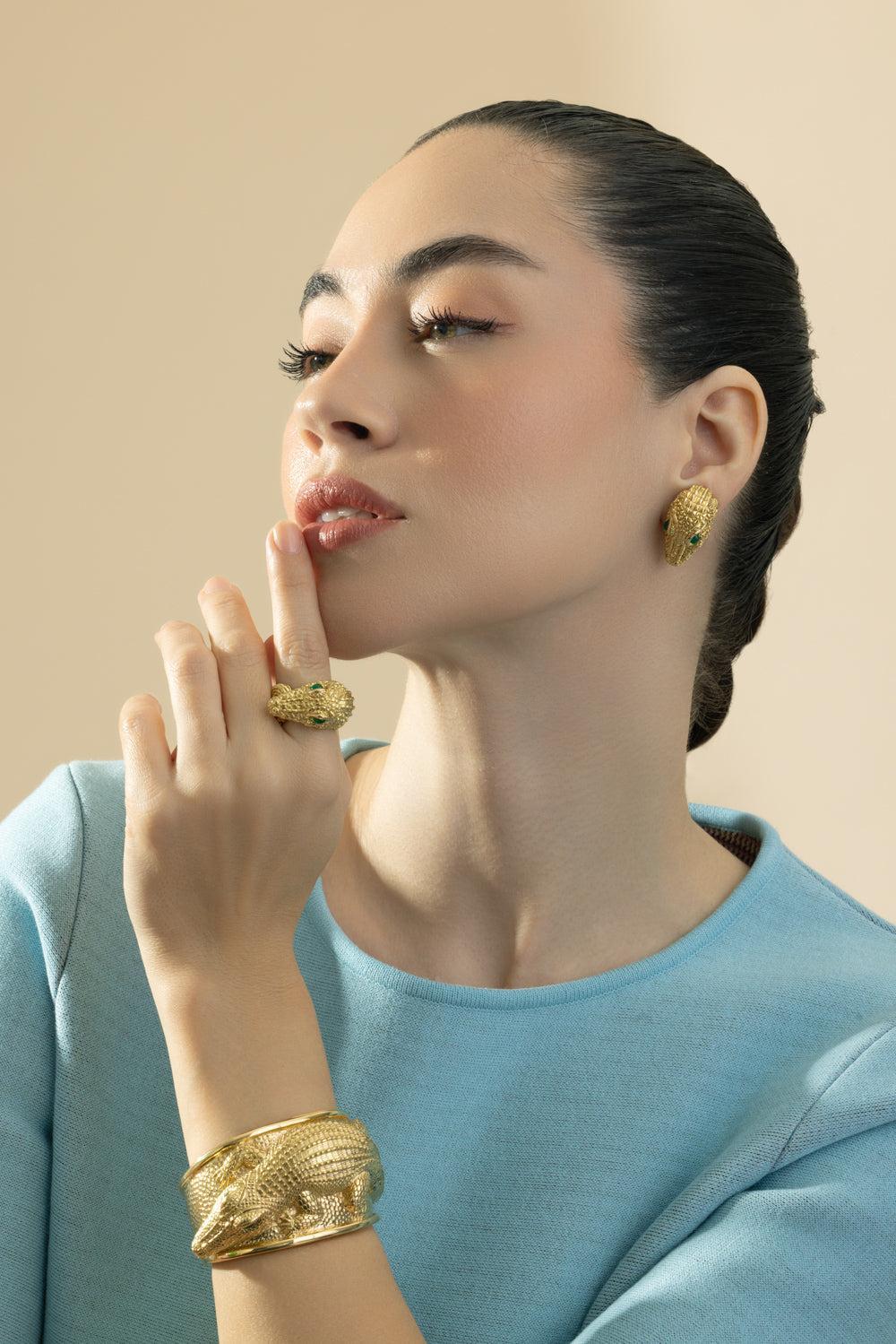 Repousse Alligator Earrings-YELLOW GOLD-JEWELRYFINE JEWELEARRING-DAVID WEBB